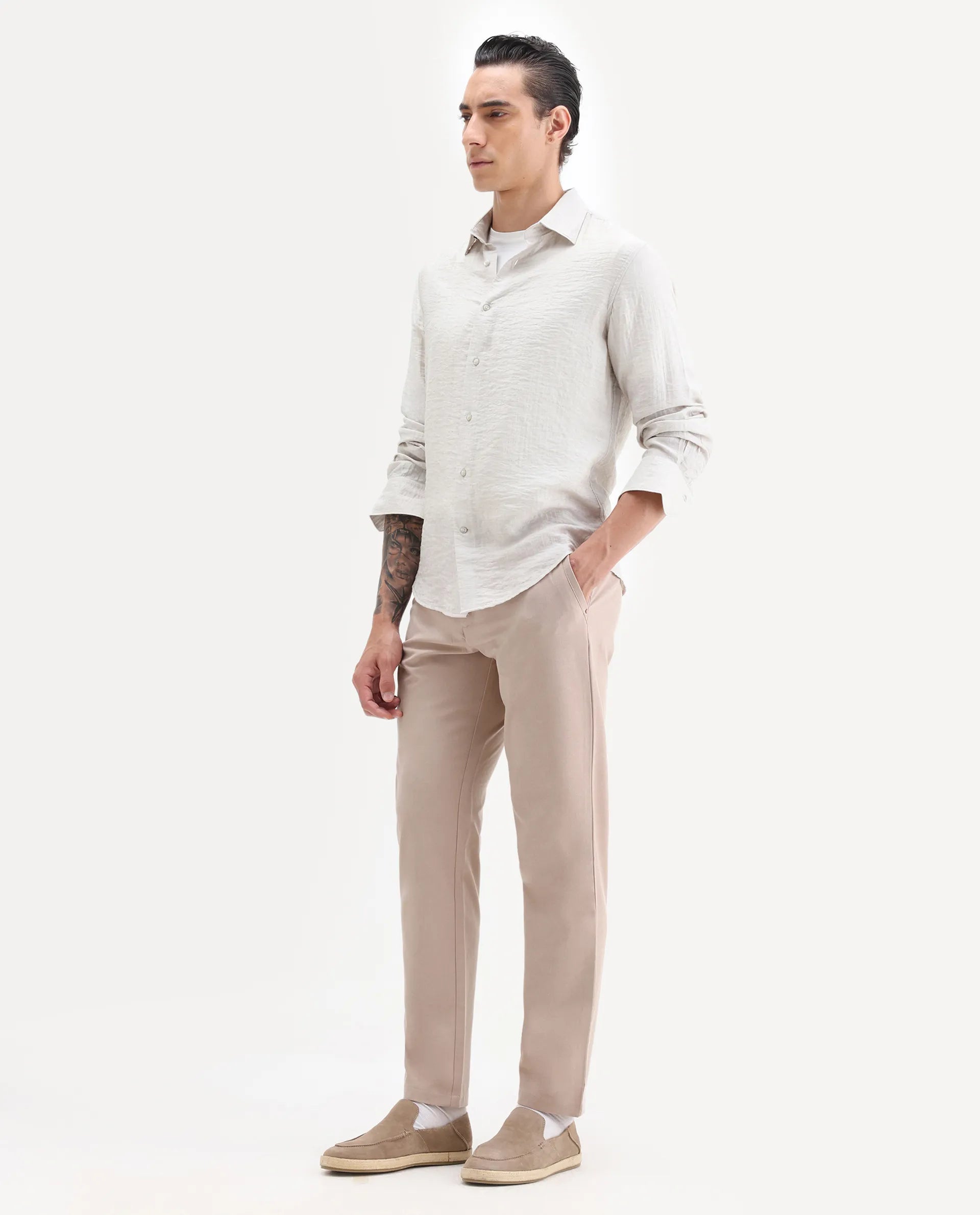 Rare Rabbit Men's Driver-2 Peach Polyester Blend Plain Regular Fit Trouser