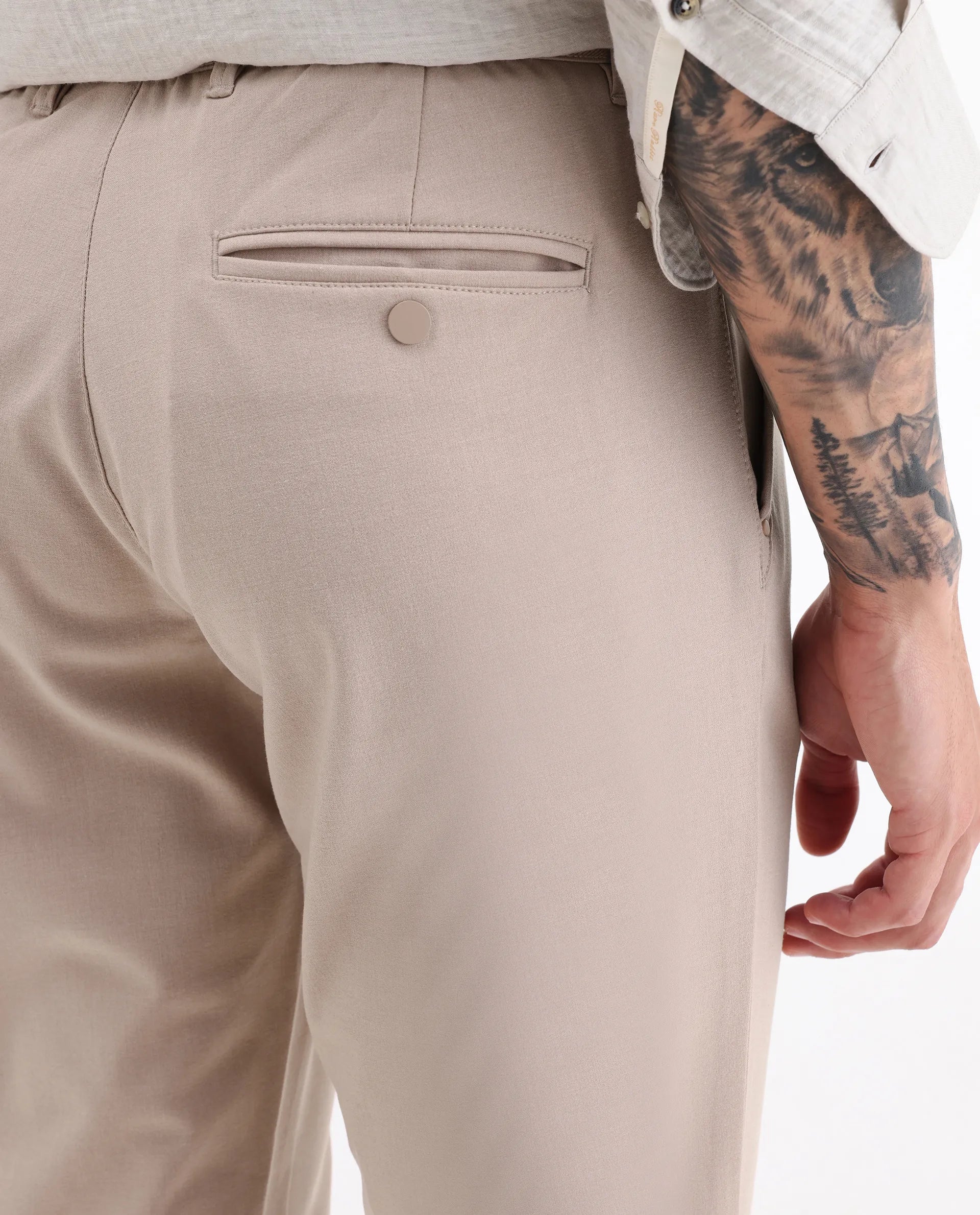 Rare Rabbit Men's Driver-2 Peach Polyester Blend Plain Regular Fit Trouser