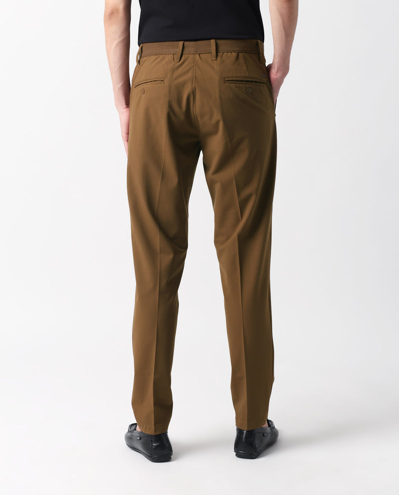 Rare Rabbit Men's Drivers Brown Mid-Rise Bi-Stretch With Elastic Waistband Regular Fit Trouser