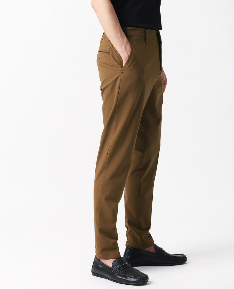 Rare Rabbit Men's Drivers Brown Mid-Rise Bi-Stretch With Elastic Waistband Regular Fit Trouser