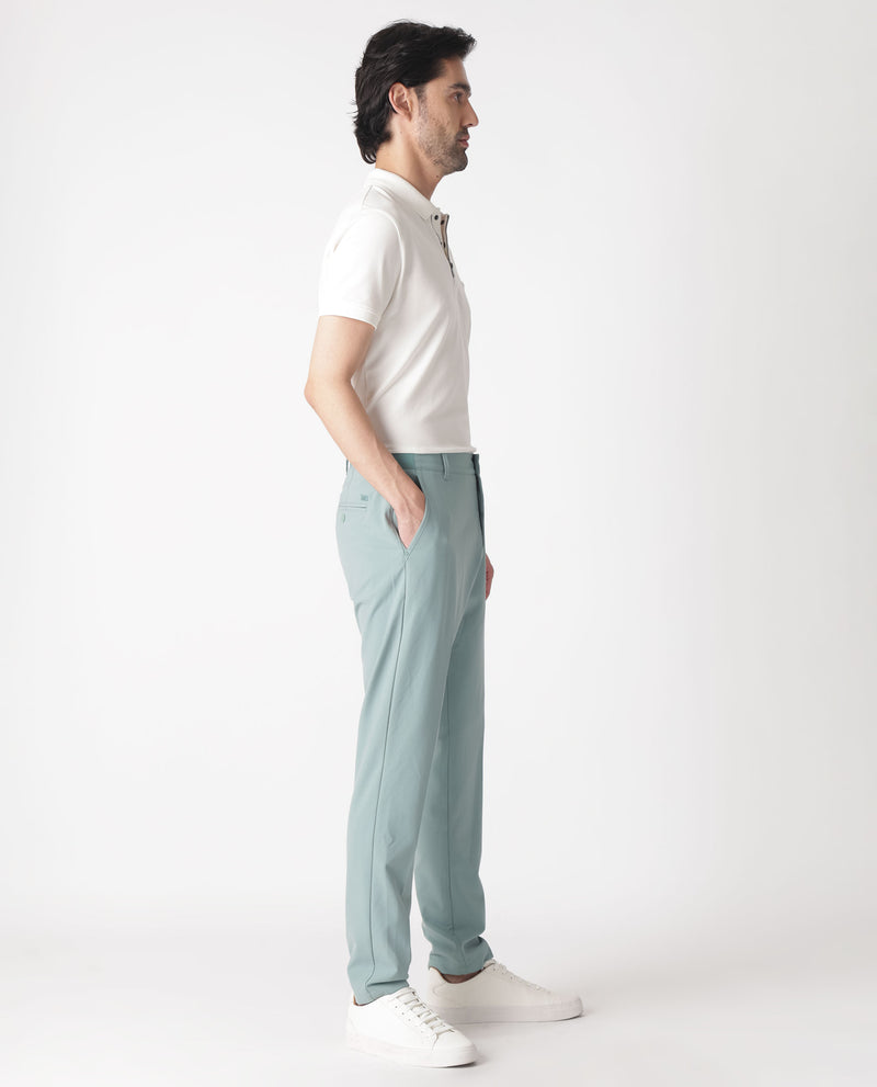 RARE RABBIT MENS DRIVERS PASTEL GREEN TROUSER POLY VISCOSE FABRIC MID RISE WOVEN BUTTON AND ZIP CLOSURE CLEAN DISTRESS REGULAR FIT