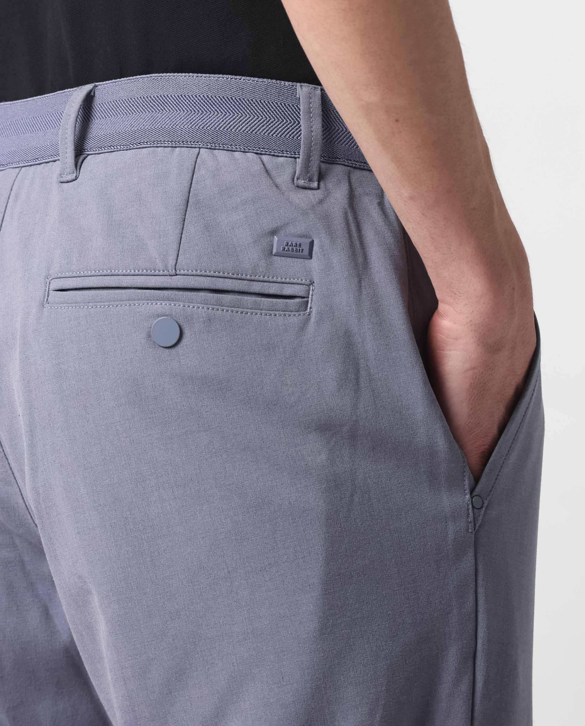 Rare Rabbit Men's Drivers Pastel Purple Mid-Rise Bi-Stretch With Elastic Waistband Regular Fit Trouser