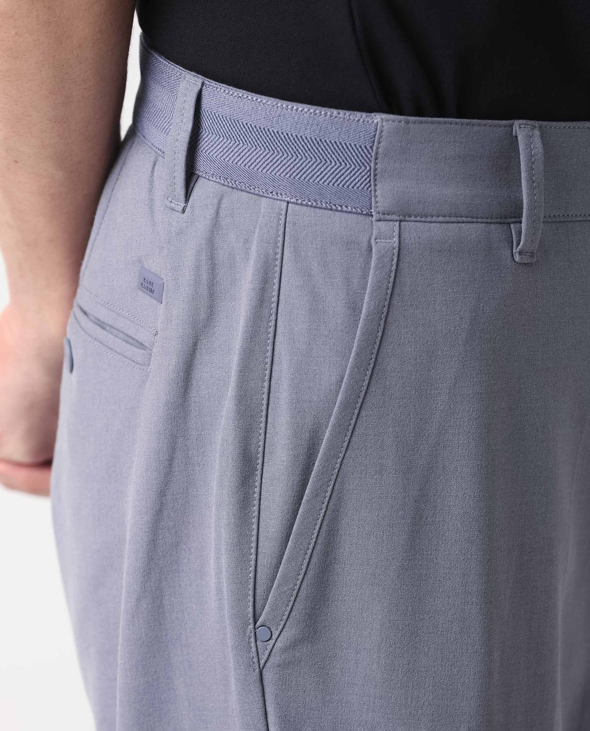 Rare Rabbit Men's Drivers Pastel Purple Mid-Rise Bi-Stretch With Elastic Waistband Regular Fit Trouser