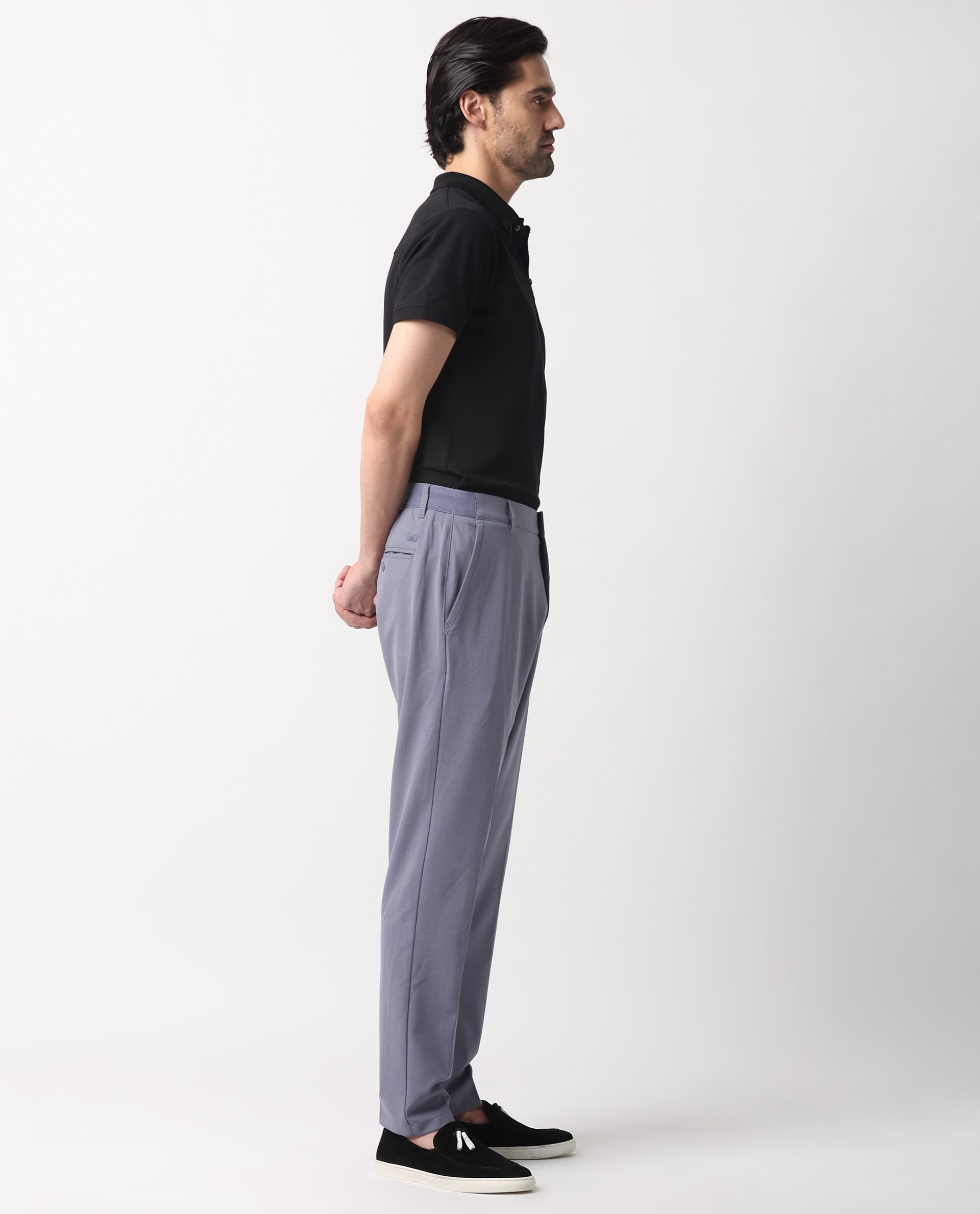 Rare Rabbit Men's Drivers Pastel Purple Mid-Rise Bi-Stretch With Elastic Waistband Regular Fit Trouser