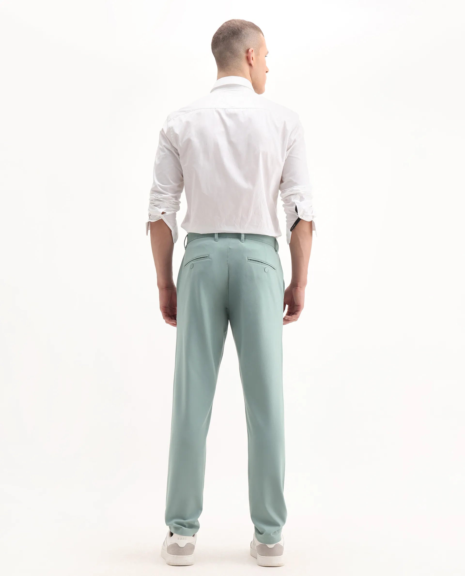 Rare Rabbit Men's Driver-Aw25 Pastel Green Polyester Blend Plain Regular Fit Trouser