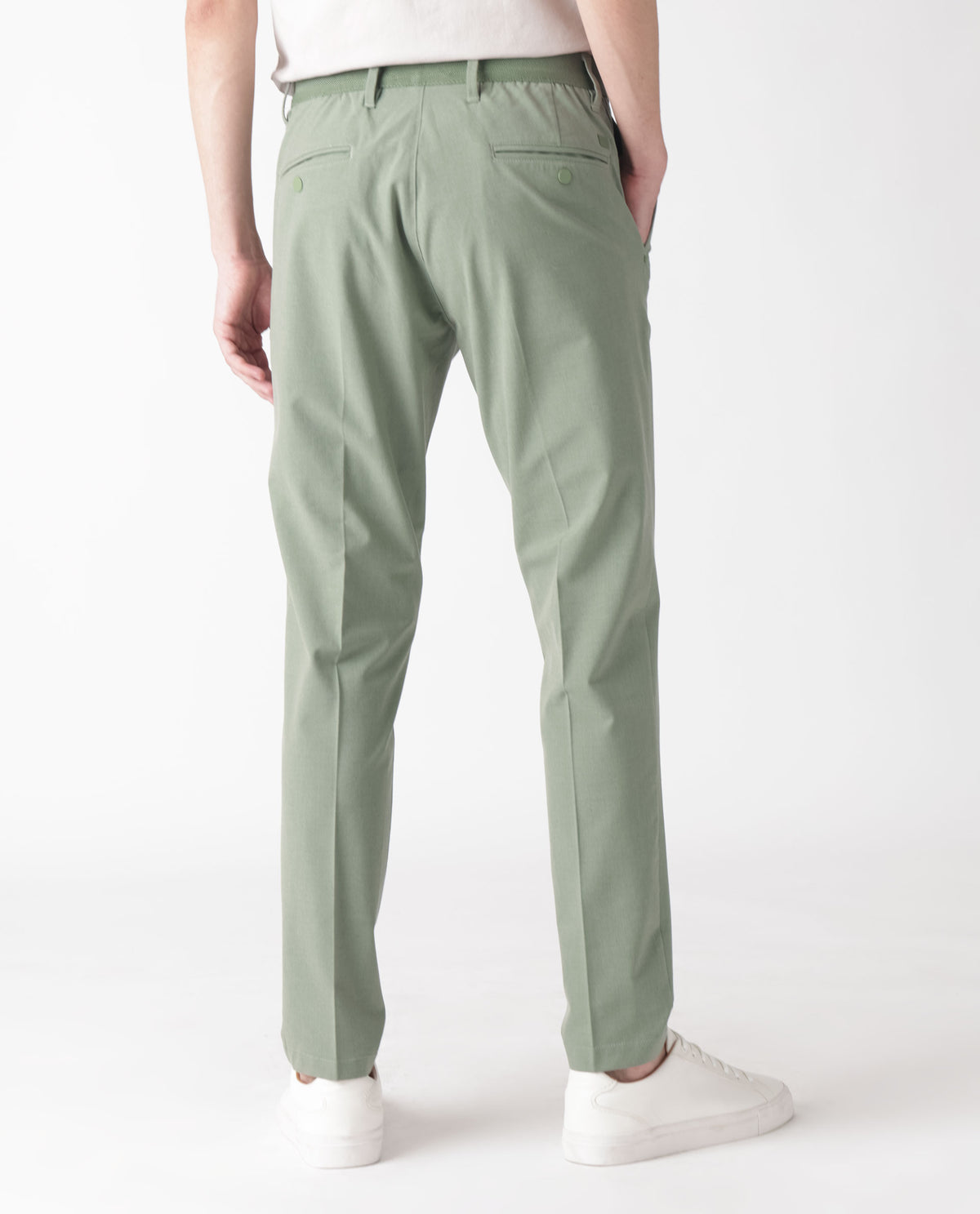 Rare Rabbit Men's Drivers Dusky Green Mid-Rise Bi-Stretch With Elastic Waistband Regular Fit Trouser