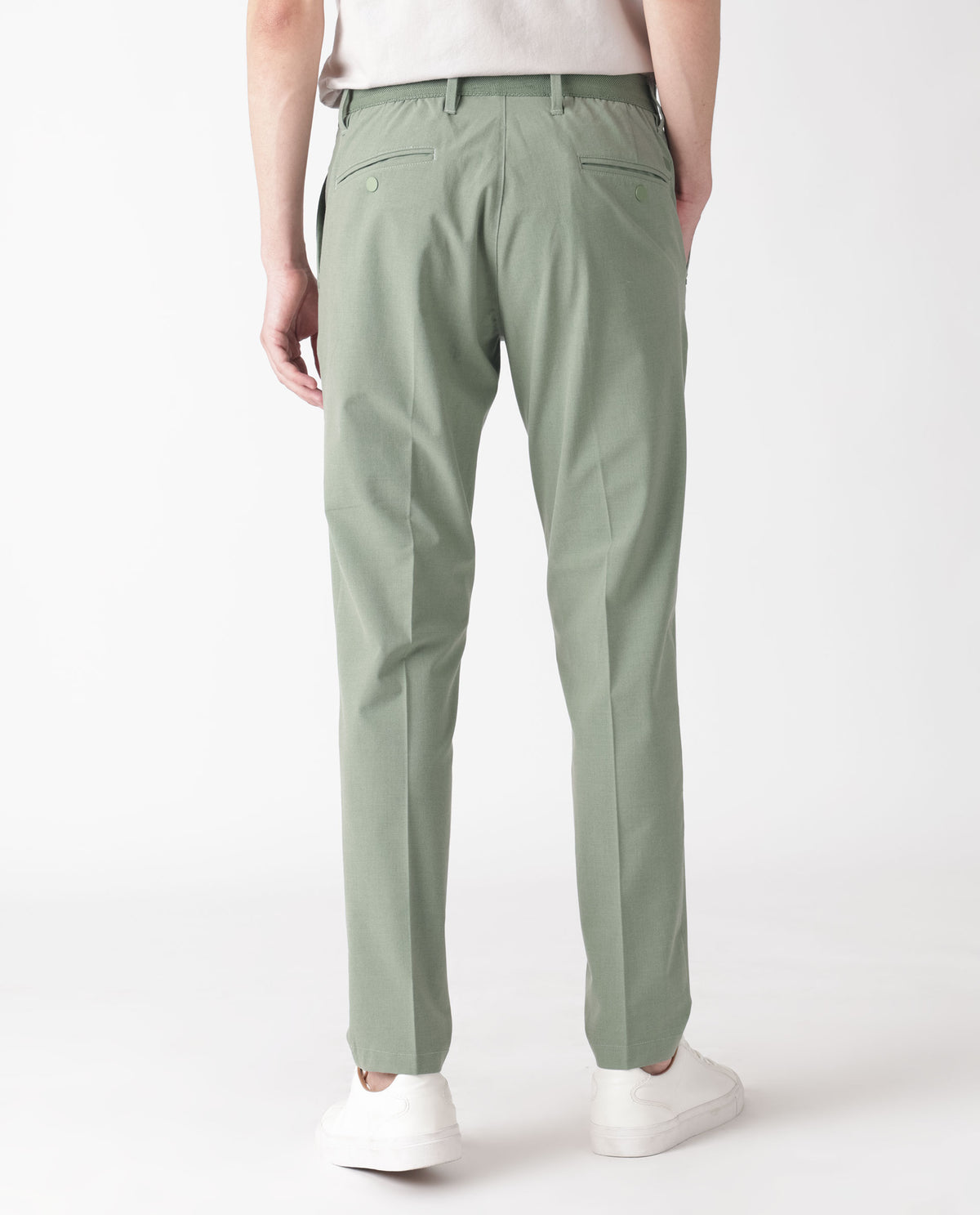 Rare Rabbit Men's Drivers Dusky Green Mid-Rise Bi-Stretch With Elastic Waistband Regular Fit Trouser