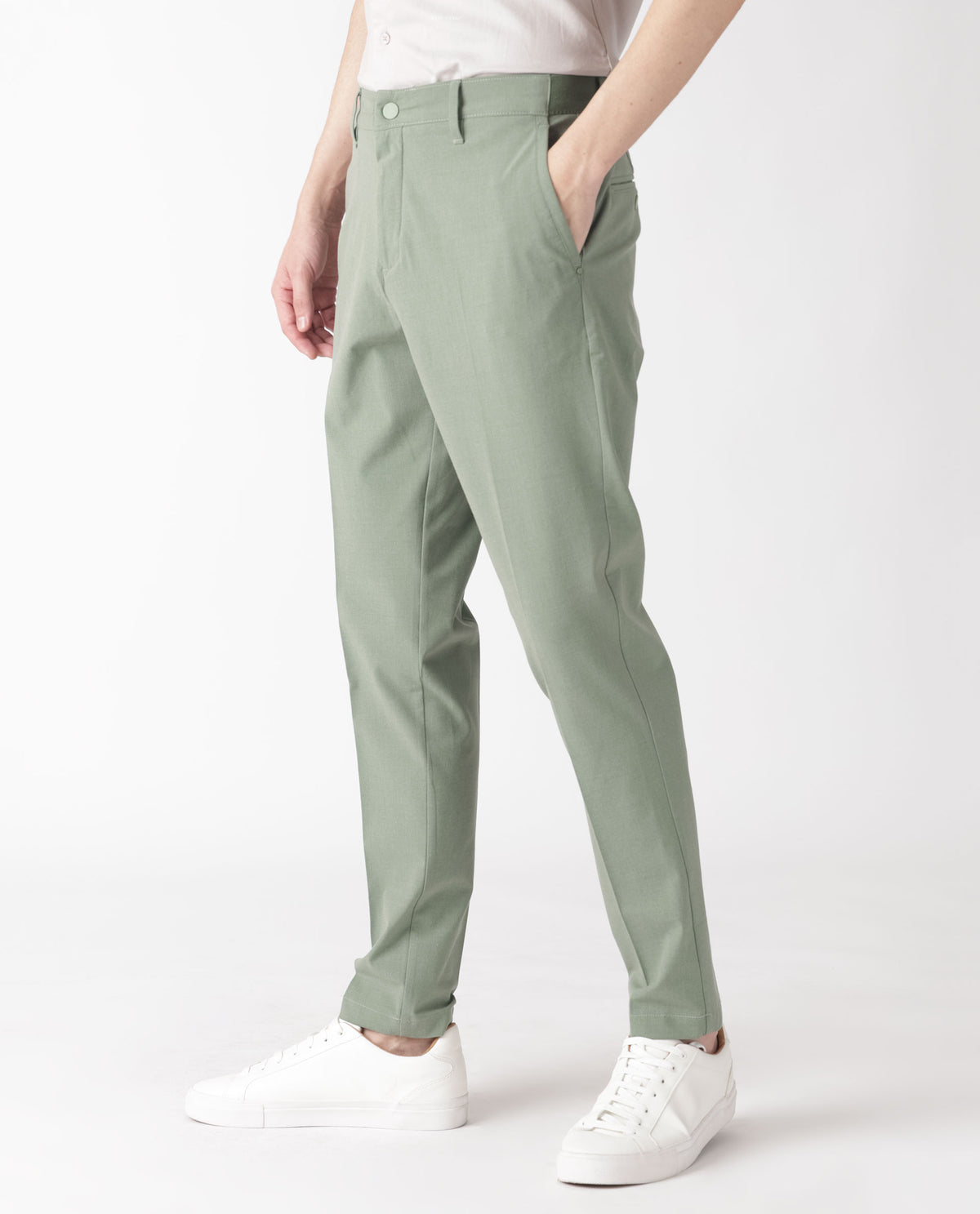 Rare Rabbit Men's Drivers Dusky Green Mid-Rise Bi-Stretch With Elastic Waistband Regular Fit Trouser