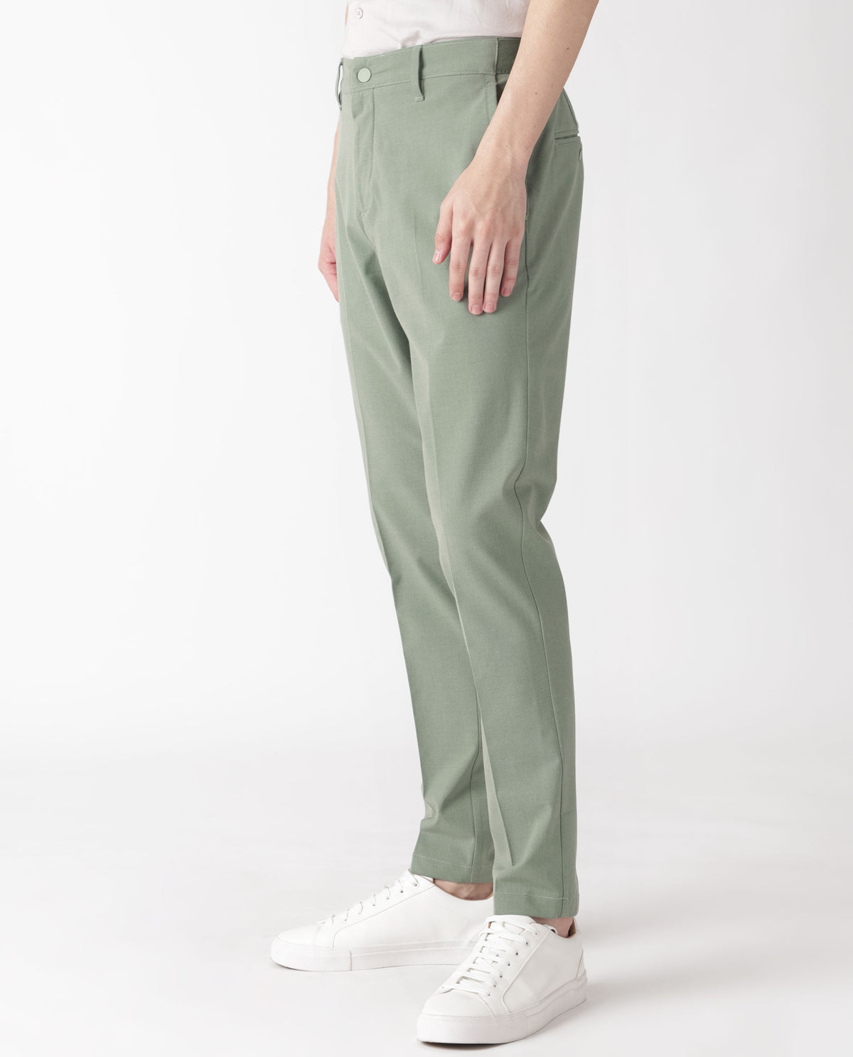 Rare Rabbit Men's Drivers Dusky Green Mid-Rise Bi-Stretch With Elastic Waistband Regular Fit Trouser
