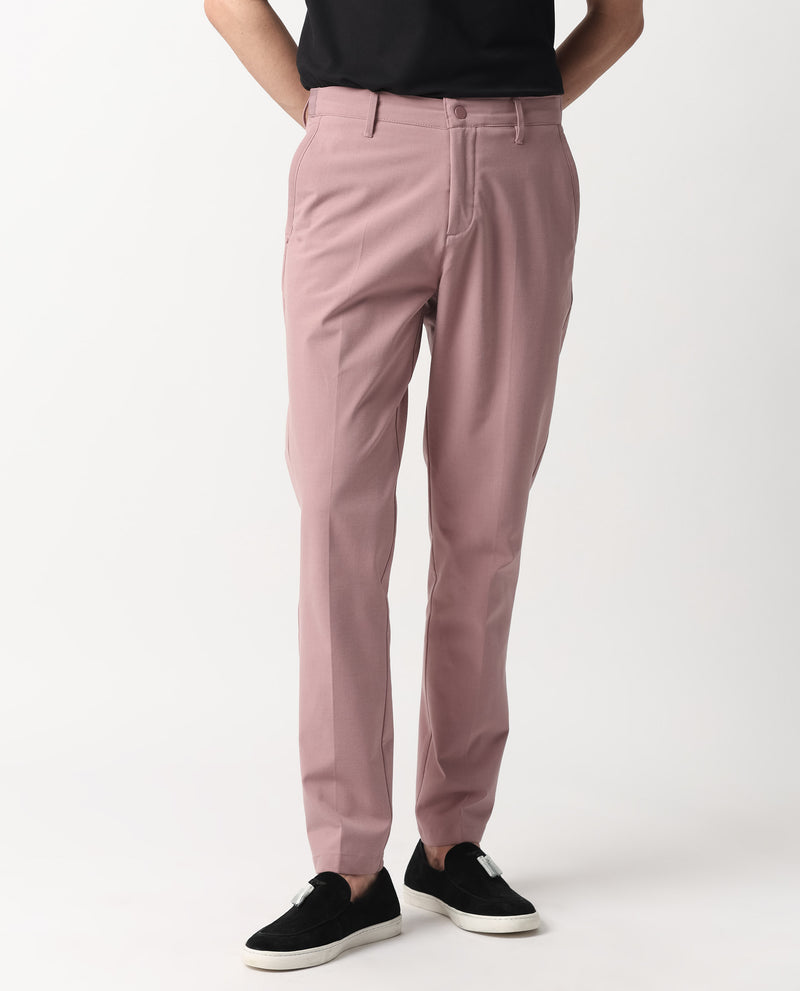 Rare Rabbit Men's Drivers Dusky Pink Mid-Rise Bi-Stretch With Elastic Waistband Regular Fit Trouser
