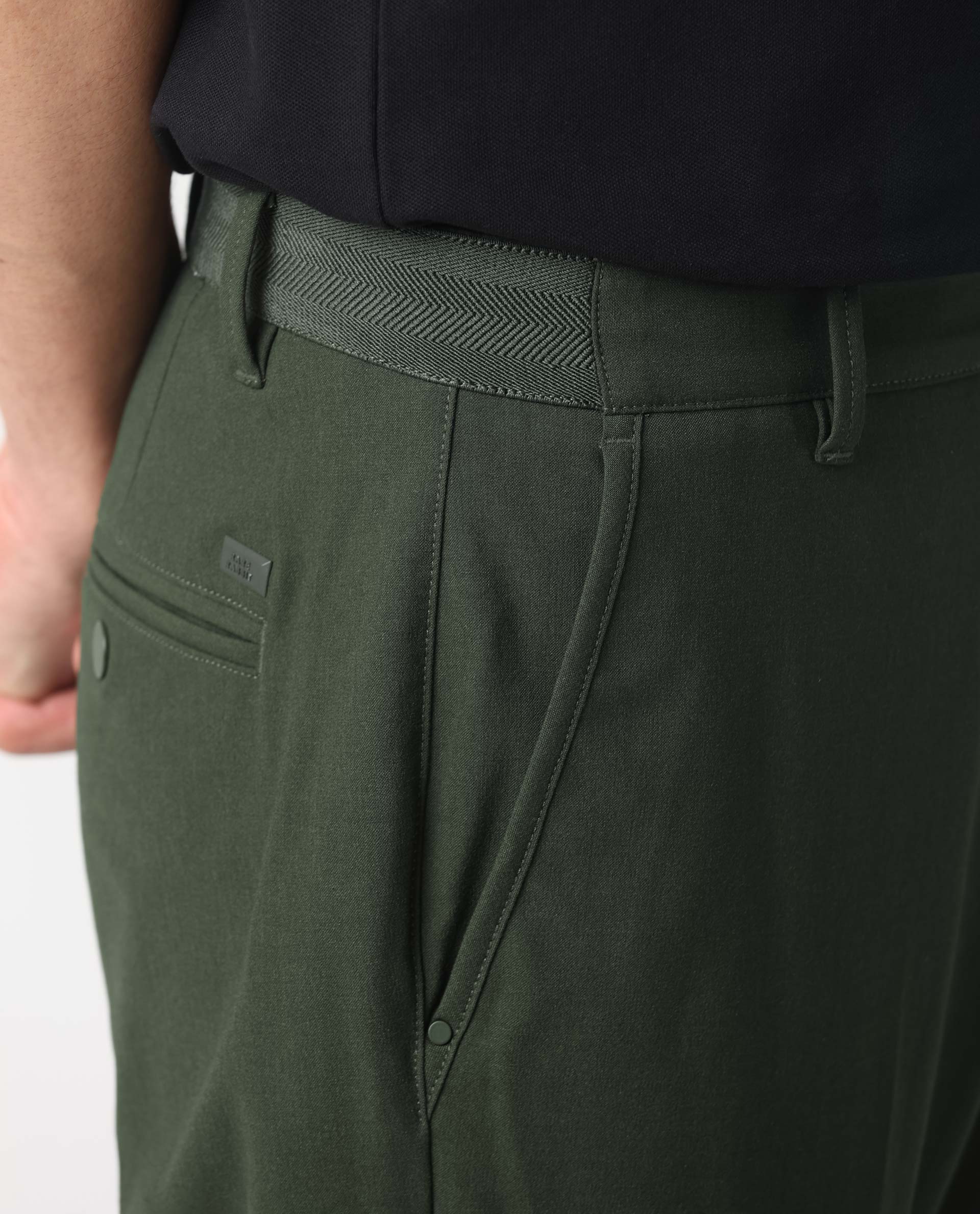 Rare Rabbit Men's Drivers Olive Mid-Rise Bi-Stretch With Elastic Waistband Regular Fit Trouser