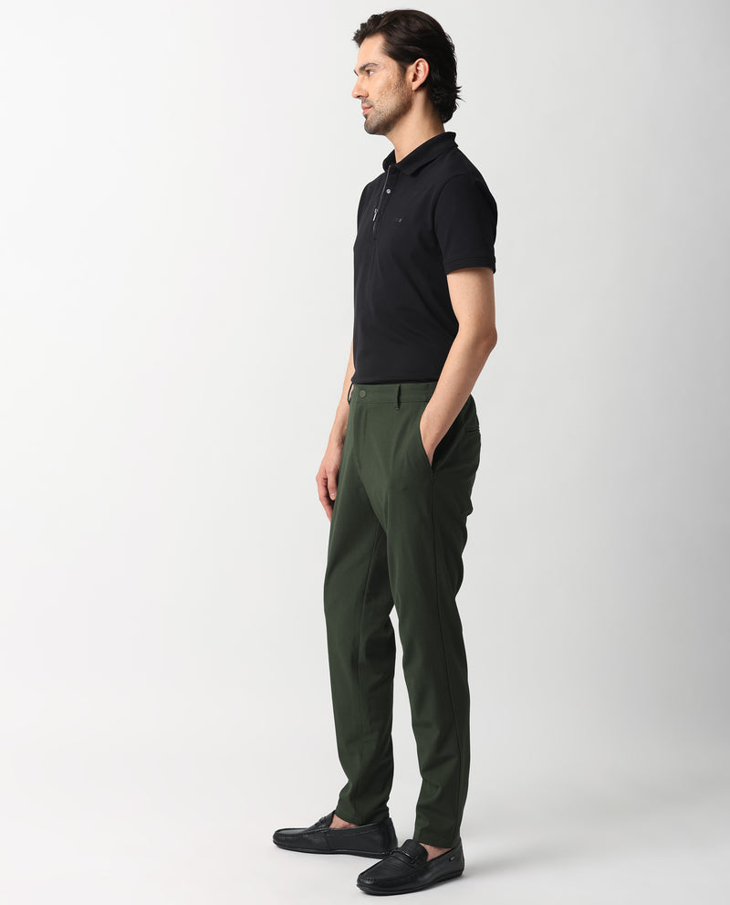 RARE RABBIT MENS DRIVERS OLIVE TROUSER POLY VISCOSE FABRIC MID RISE WOVEN BUTTON AND ZIP CLOSURE CLEAN DISTRESS REGULAR FIT