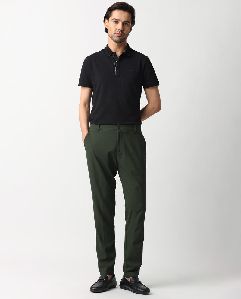 RARE RABBIT MENS DRIVERS OLIVE TROUSER POLY VISCOSE FABRIC MID RISE WOVEN BUTTON AND ZIP CLOSURE CLEAN DISTRESS REGULAR FIT