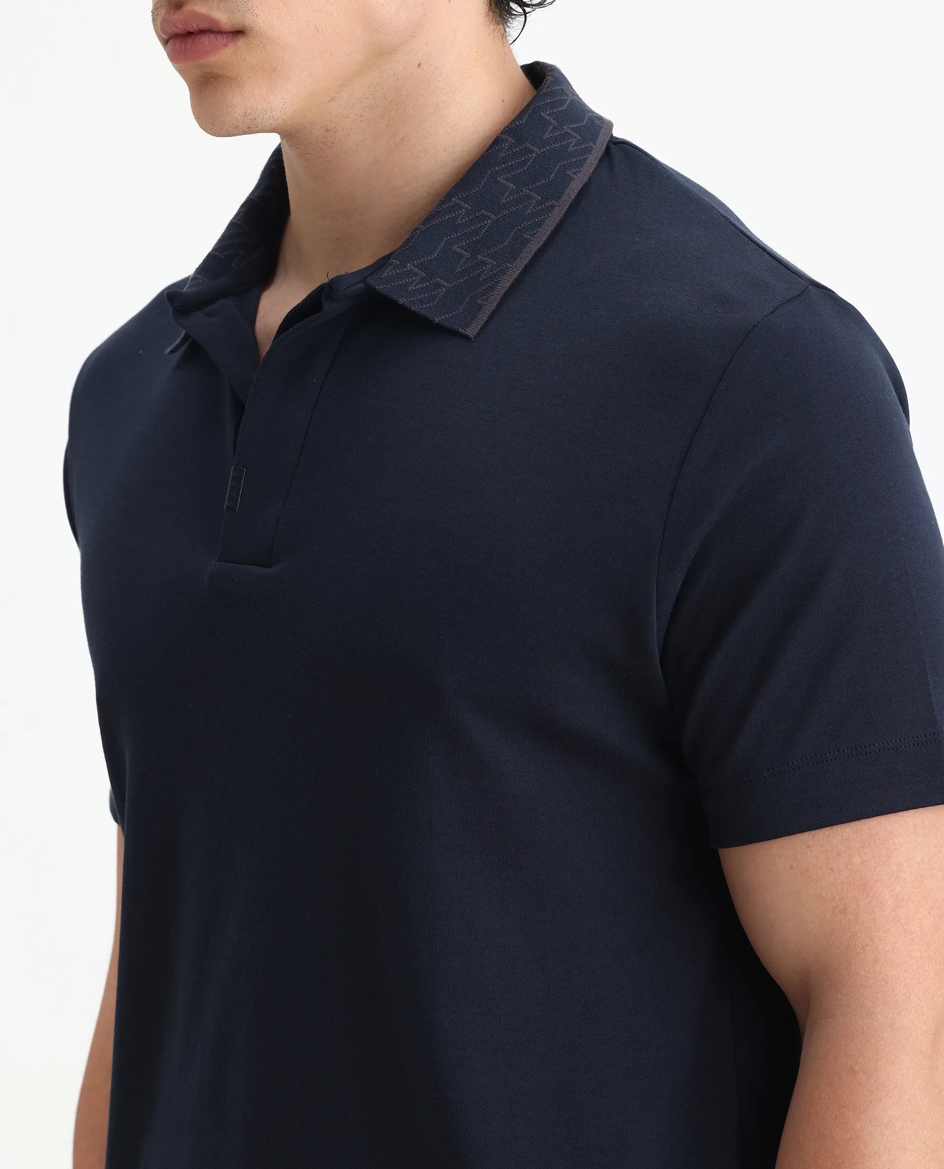 Rare Rabbit Men's Drix Navy Cotton Plain Regular Fit Half Sleeve Polo