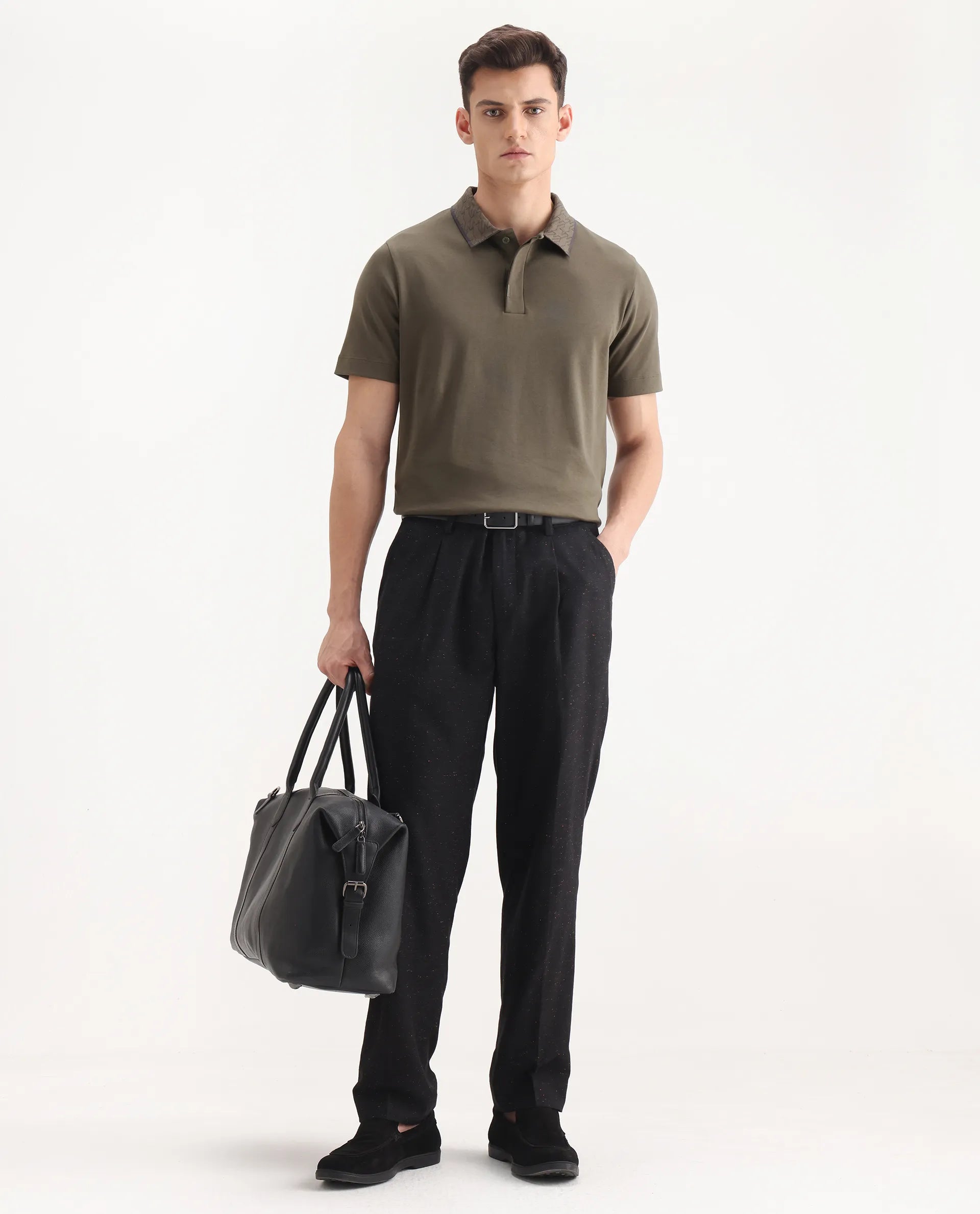 Rare Rabbit Men's Drix Olive Cotton Plain Regular Fit Half Sleeve Polo