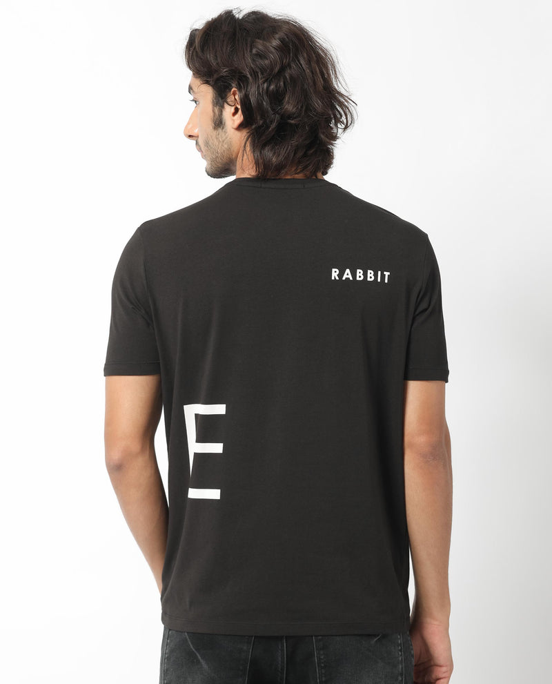 Rare Rabbit Men's Drover Black Crew Neck Overall Placement Print Branding Half Sleeves T-Shirt