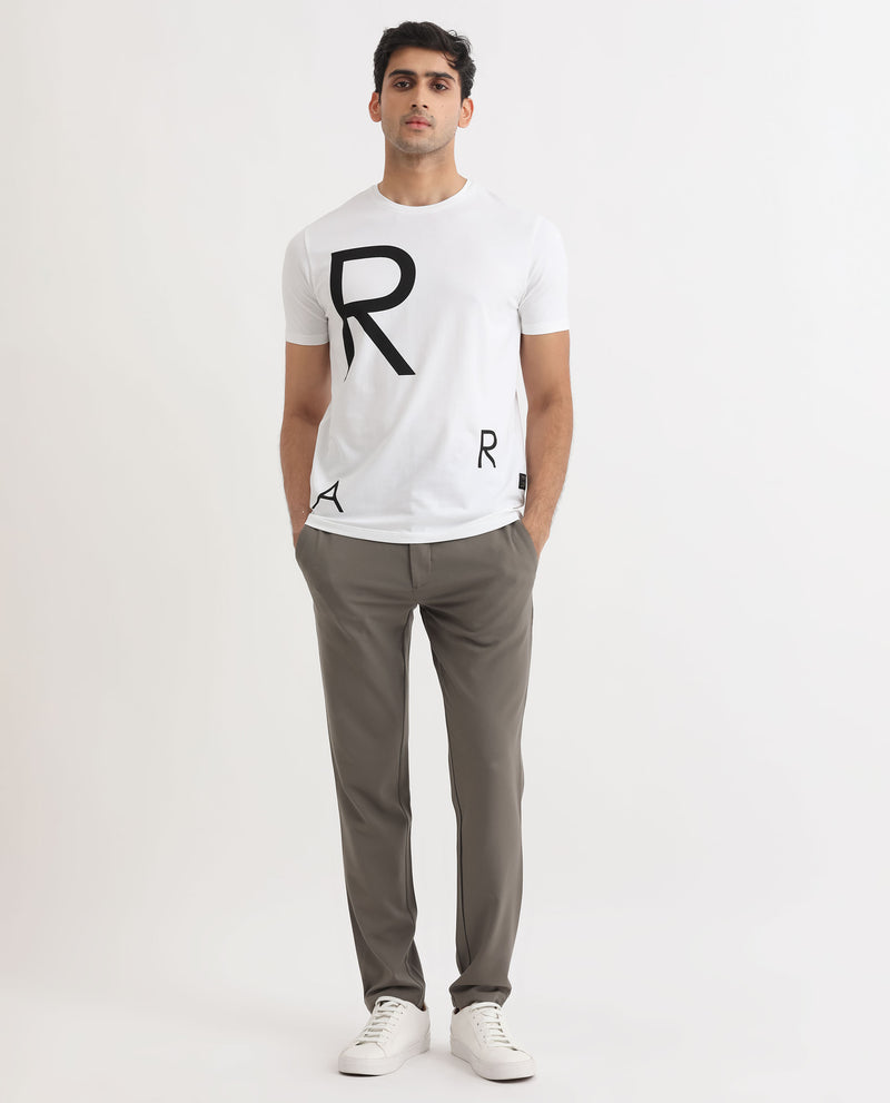 Rare Rabbit Men's Drover White Crew Neck Overall Placement Print Branding Half Sleeves T-Shirt
