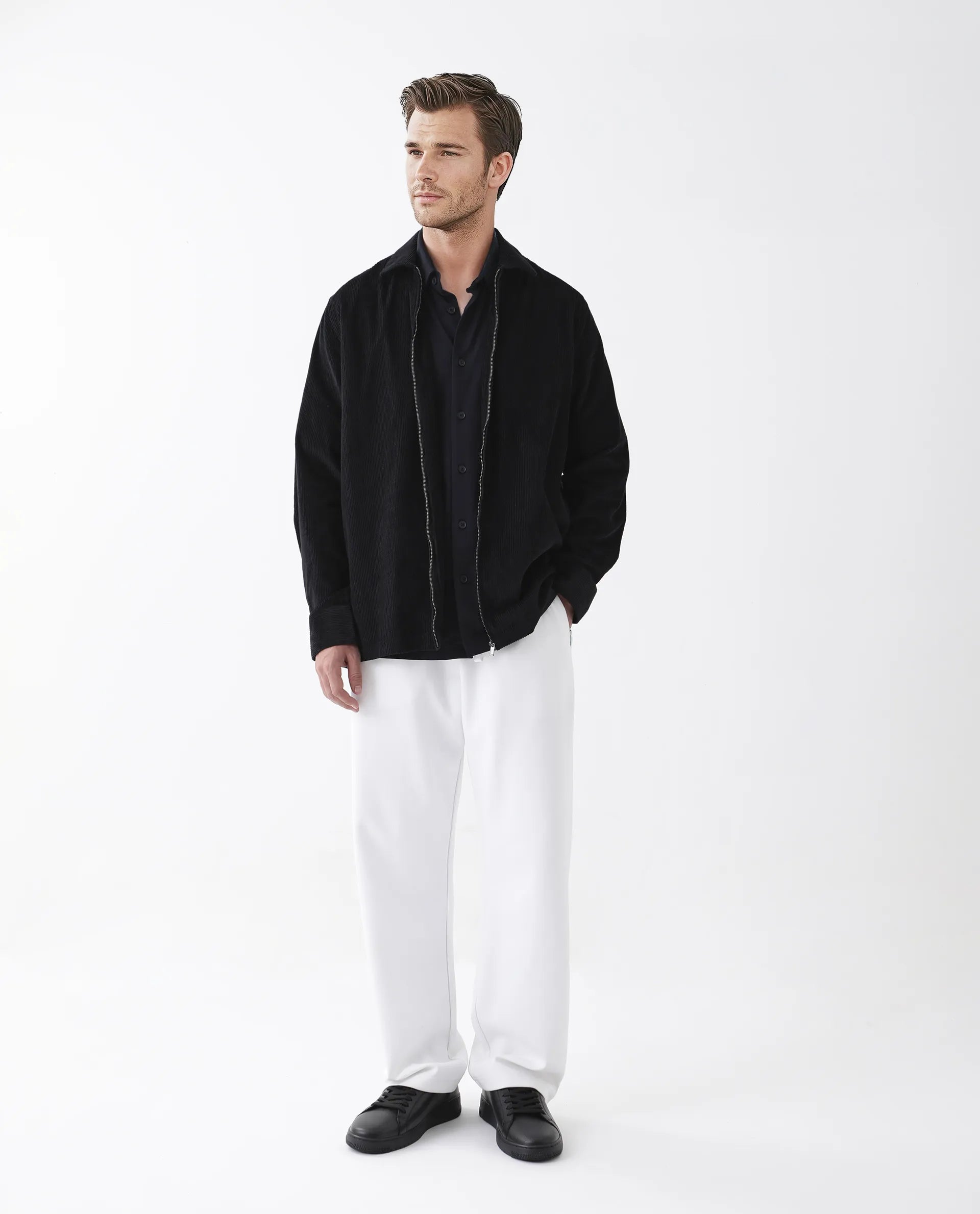 Rare Rabbit Men's Drozz Black Cotton Textured Relaxed Fit Full Sleeve Collared Shirt