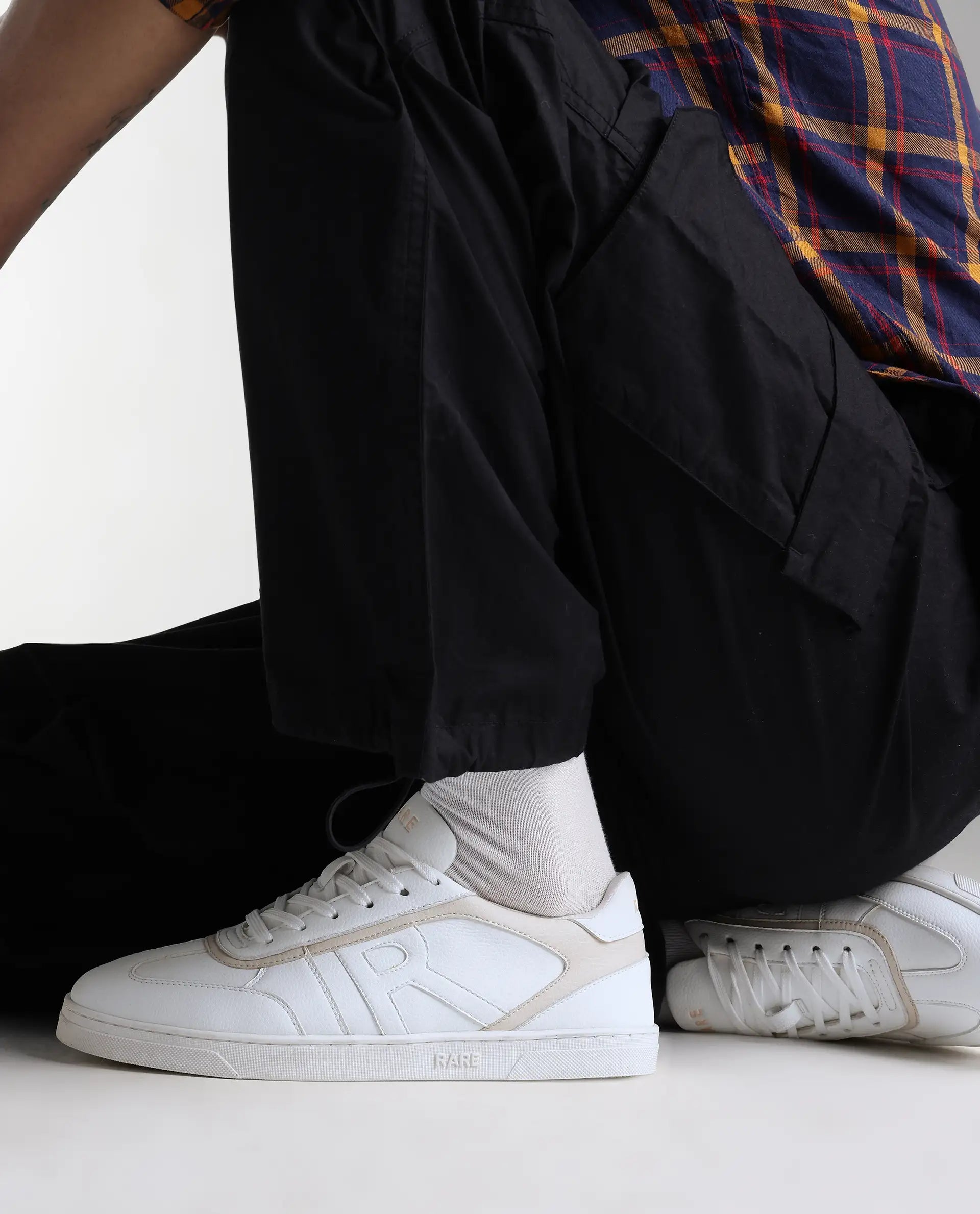 Rare Rabbit Men's Dual White Micro Leather Sneaker