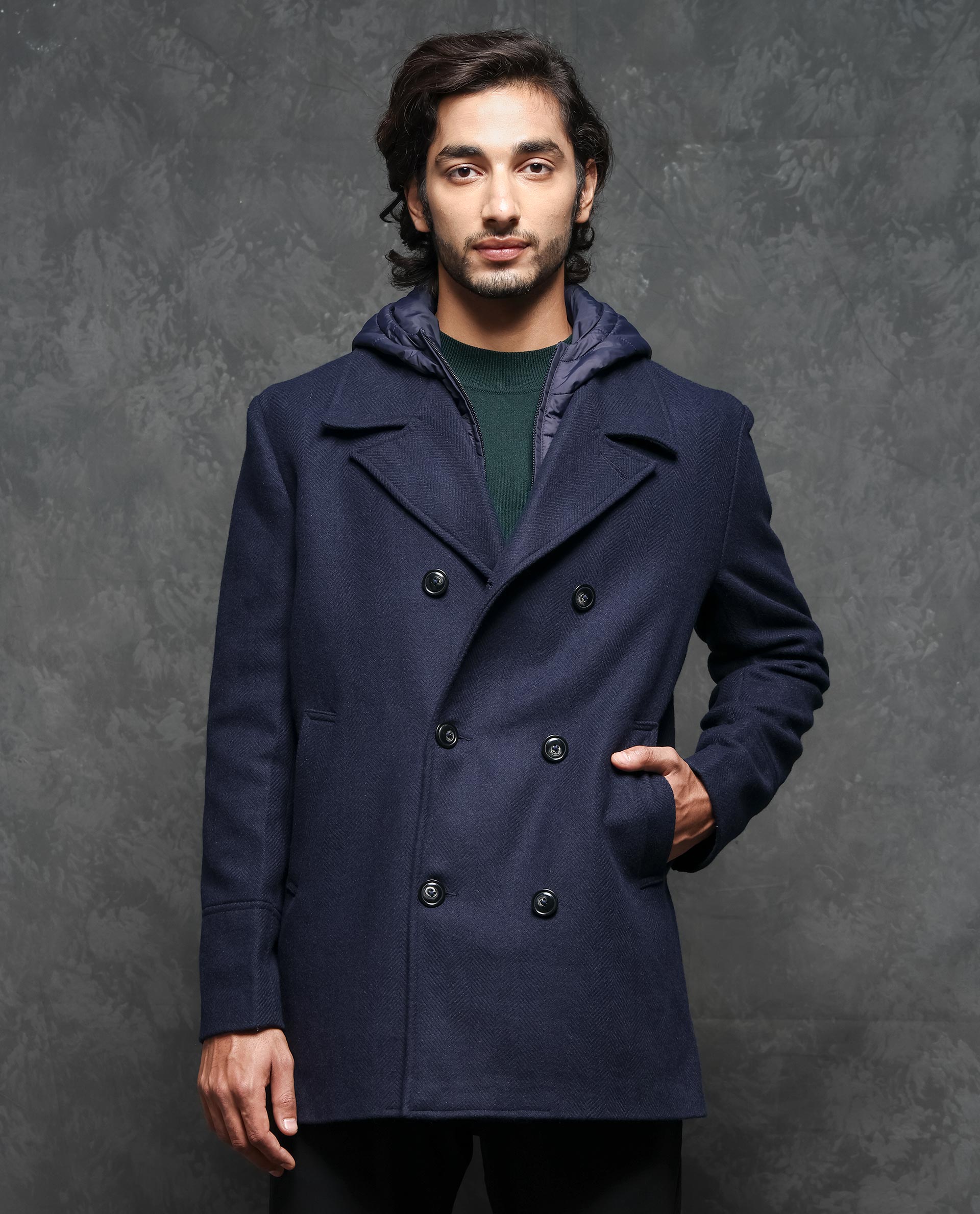 Rare Rabbit Men's Dubby Dark Navy Polyester Plain Tailored Fit Full Sleeve Hooded Jacket