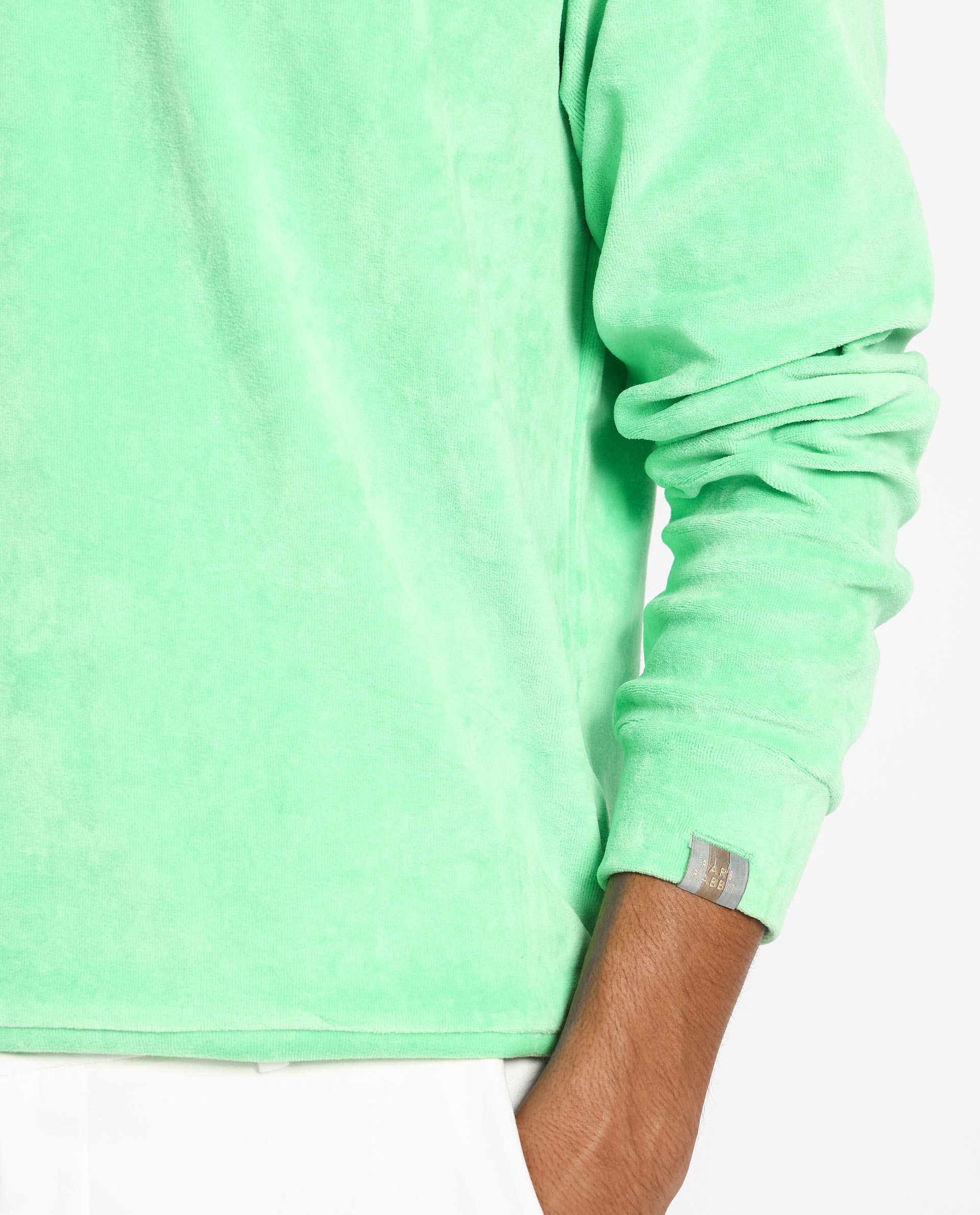 Rare Rabbit Mens Dube Green Cotton Polyester Vellore Velvet Fabric Round Neck Full Sleeves Comfortable Fit Knitted Sweatshirt