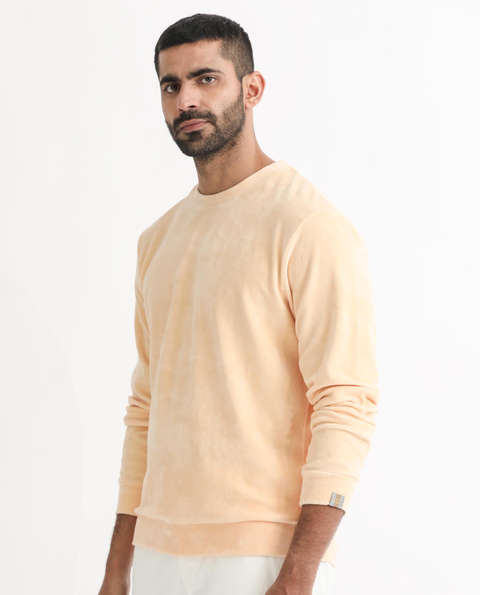 Rare Rabbit Mens Dube Yellow Cotton Polyester Vellore Velvet Fabric Round Neck Full Sleeves Comfortable Fit Knitted Sweatshirt