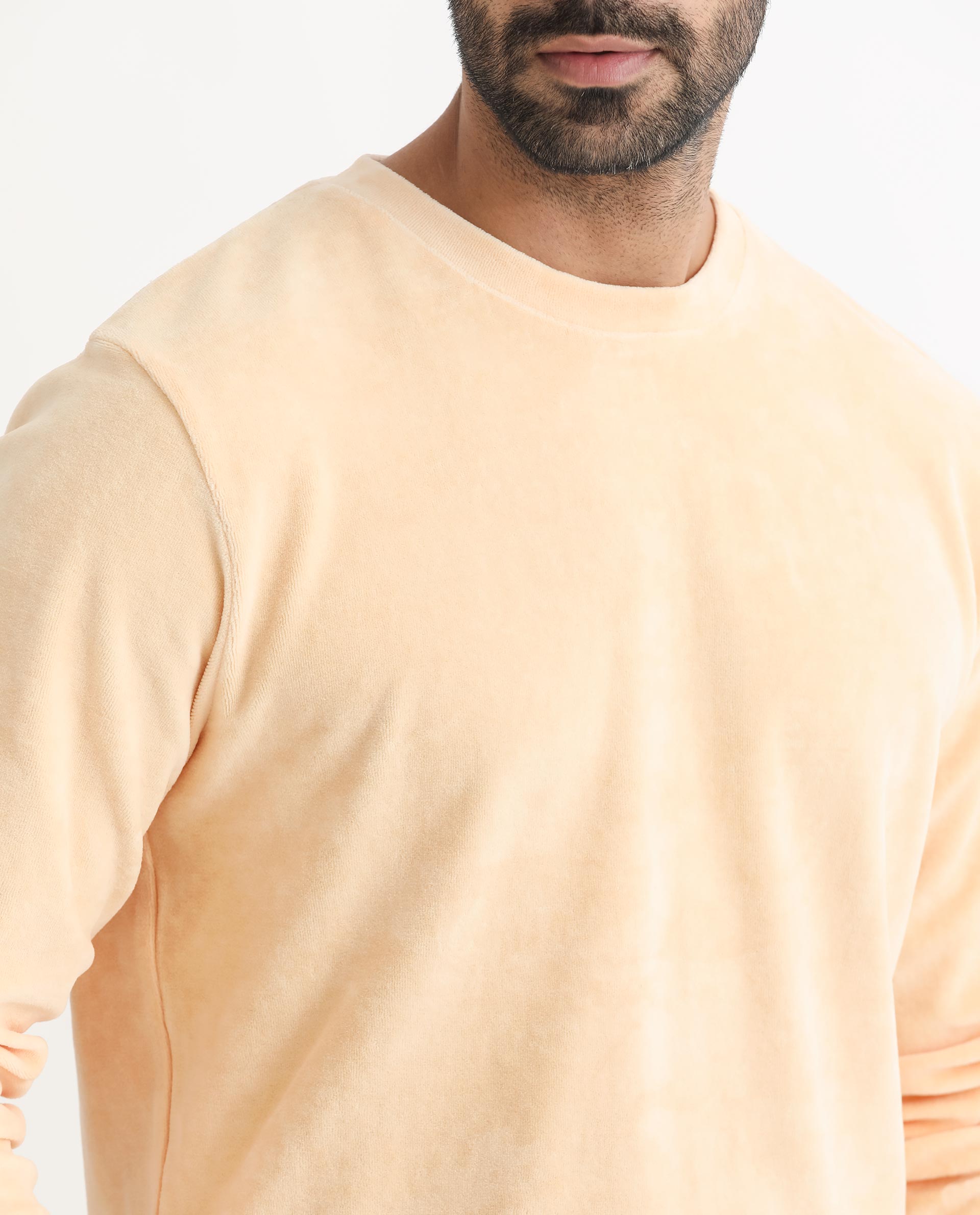 Rare Rabbit Mens Dube Yellow Cotton Polyester Vellore Velvet Fabric Round Neck Full Sleeves Comfortable Fit Knitted Sweatshirt