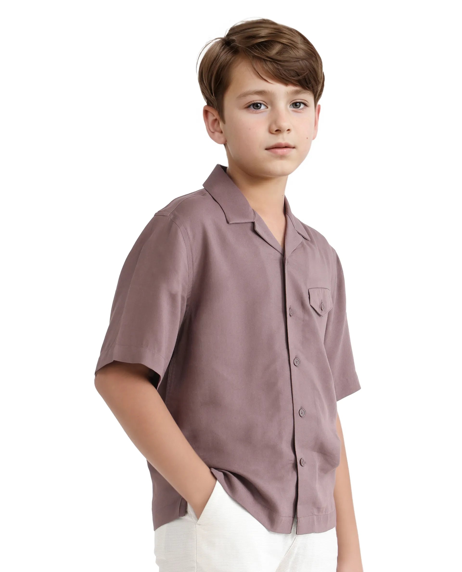 Rare Ones Kids Dubex Dusky Brown Modal Short Sleeve Solid Shirt