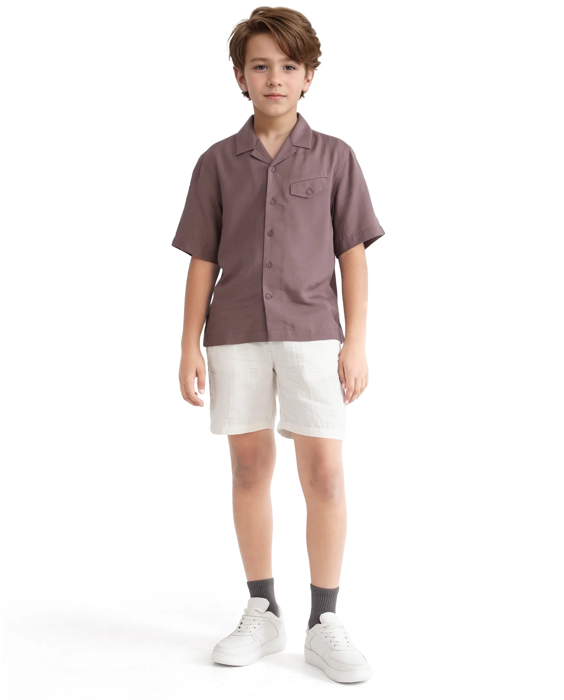 Rare Ones Kids Dubex Dusky Brown Modal Short Sleeve Solid Shirt