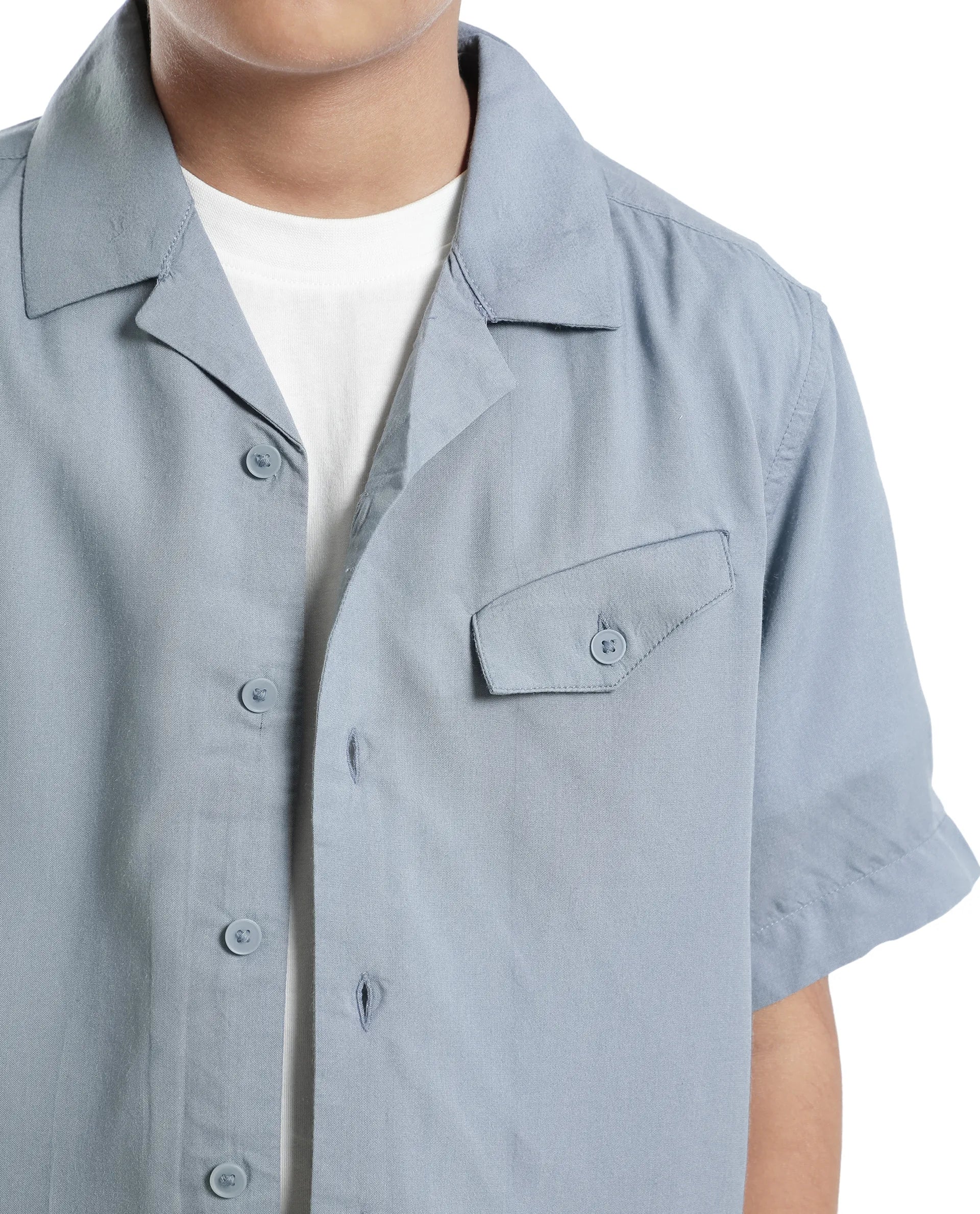 Rare Ones Kids Dubex Dusky Blue Modal Short Sleeve Solid Shirt