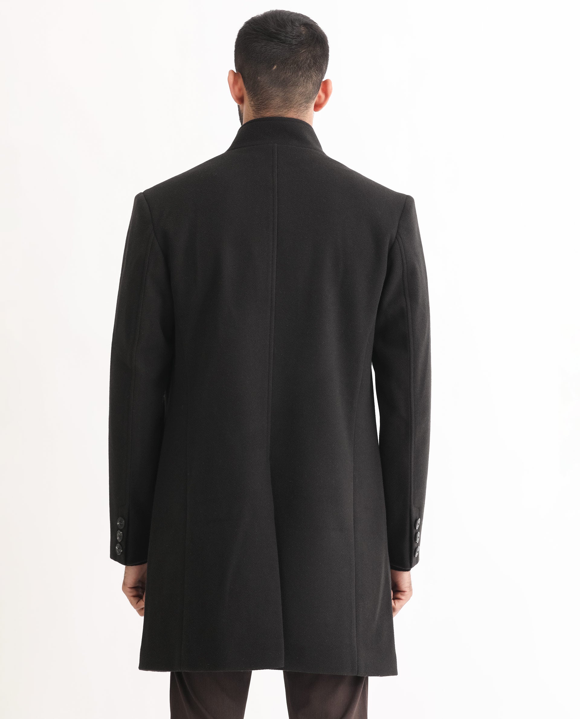 Rare Rabbit Men's Dune Black Textured High Neck Long Coat