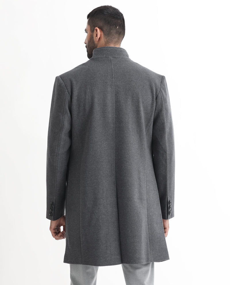 Rare Rabbit Men's Dune Grey Textured High Neck Long Coat