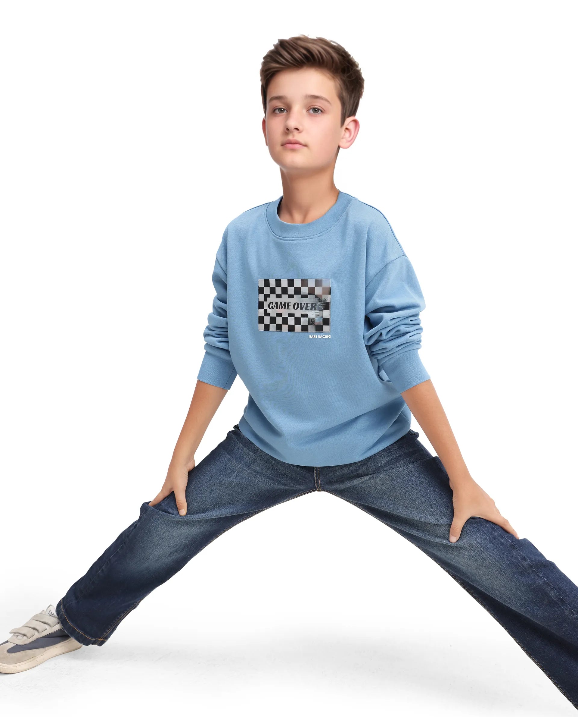 Buy Dune - Pastel Blue Sticker Print Oversized Sweatshirt| Rare Ones