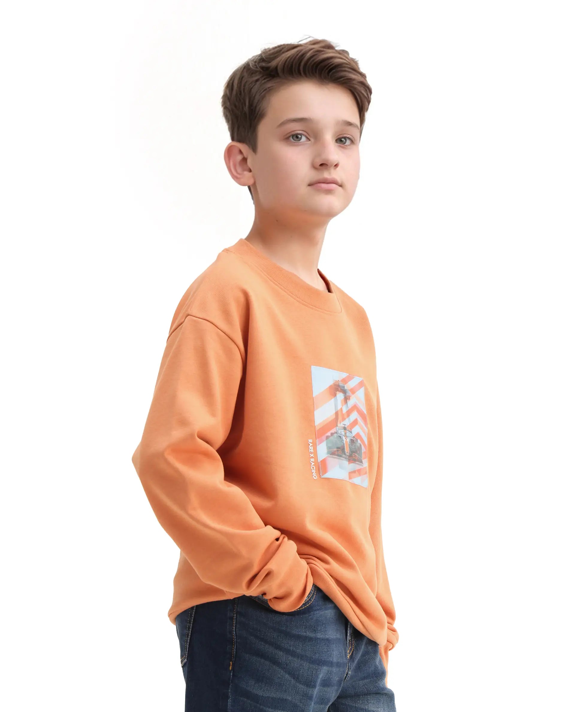 Rare Ones Kids Dune Orange Cotton Blend Sticker Print Oversized Sweatshirt
