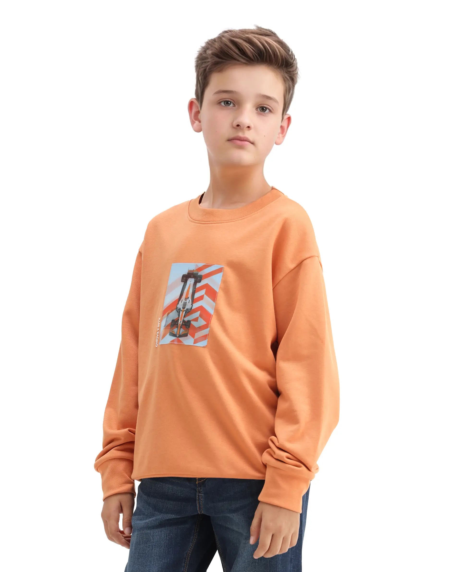 Rare Ones Kids Dune Orange Cotton Blend Sticker Print Oversized Sweatshirt