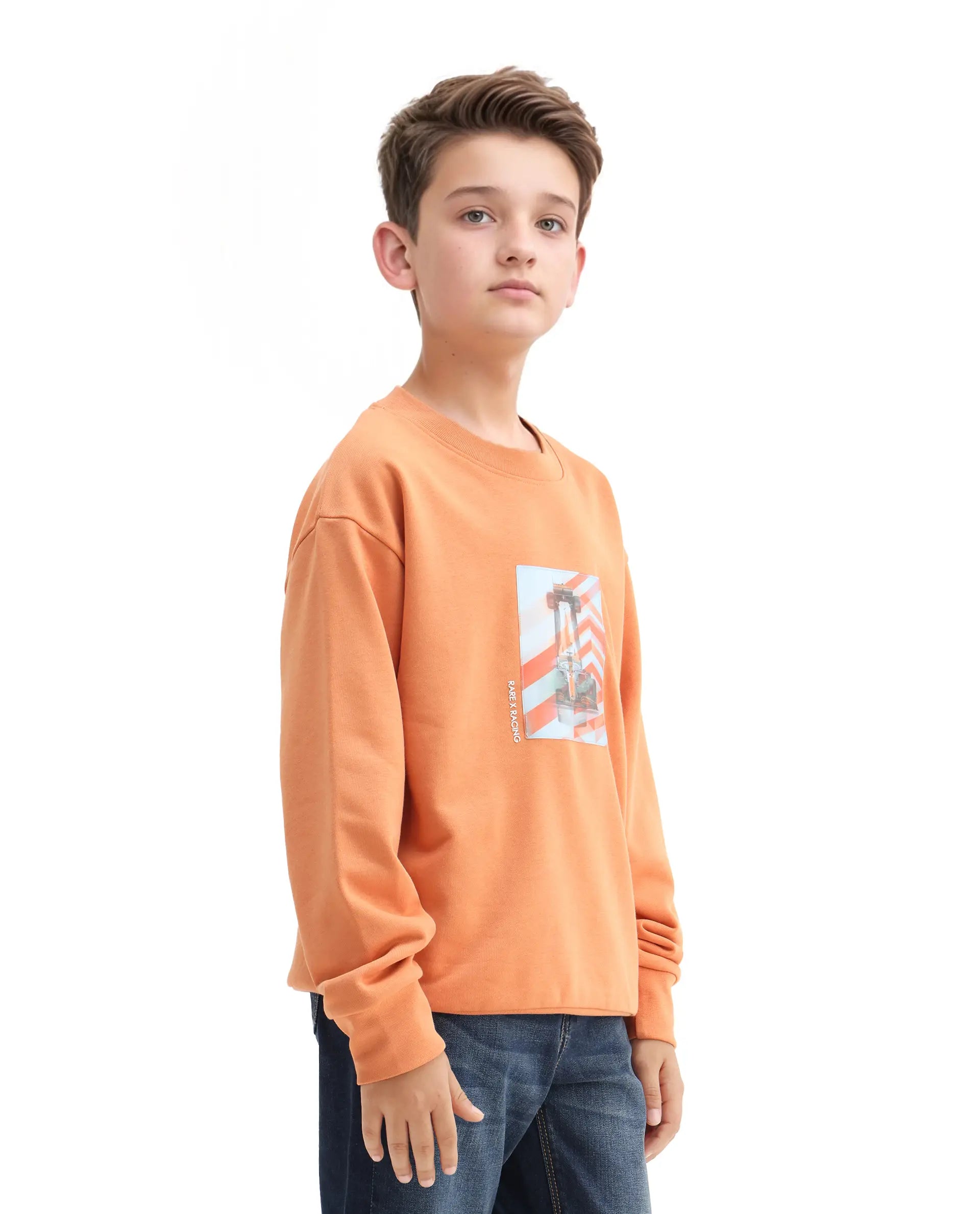 Rare Ones Kids Dune Orange Cotton Blend Sticker Print Oversized Sweatshirt