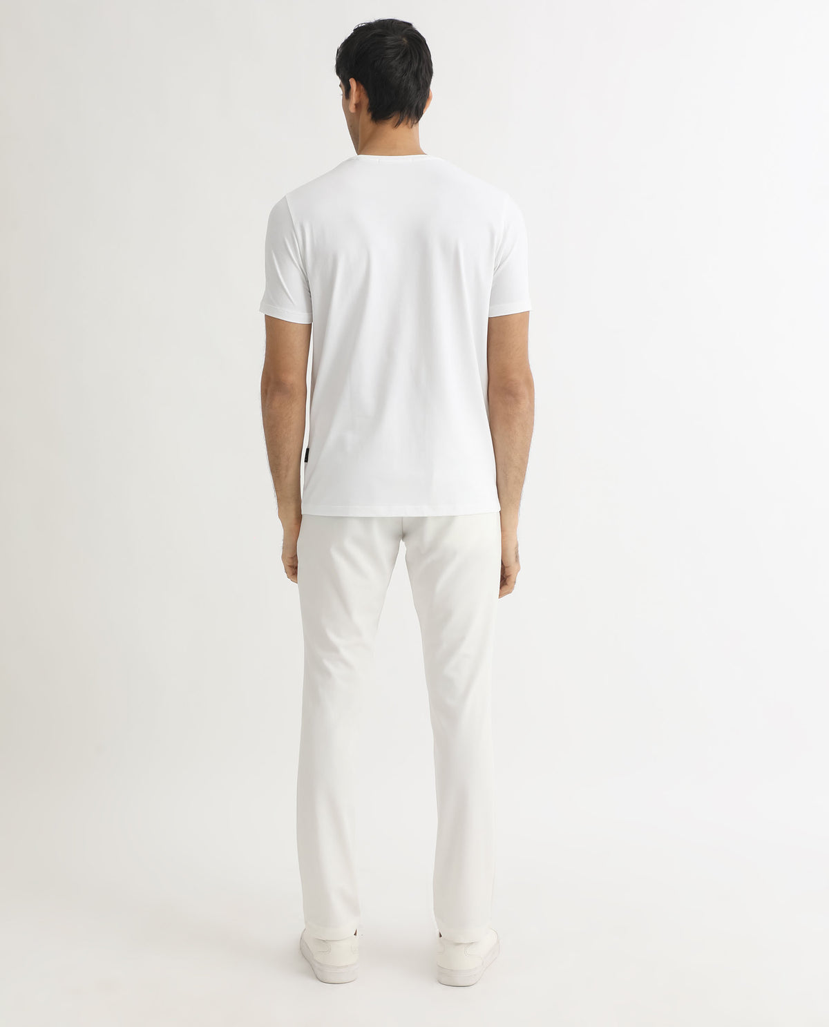 Rare Rabbit Men's Dunstone White Crew Neck Gradient Discharge Print Branding Half Sleeves T-Shirt