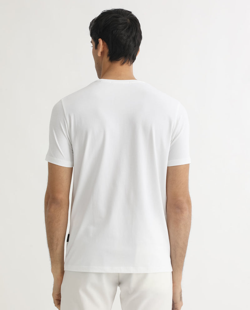 Rare Rabbit Men's Dunstone White Crew Neck Gradient Discharge Print Branding Half Sleeves T-Shirt