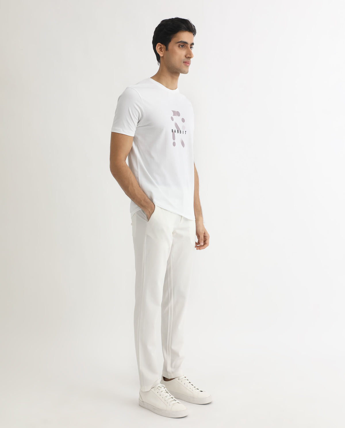 Rare Rabbit Men's Dunstone White Crew Neck Gradient Discharge Print Branding Half Sleeves T-Shirt
