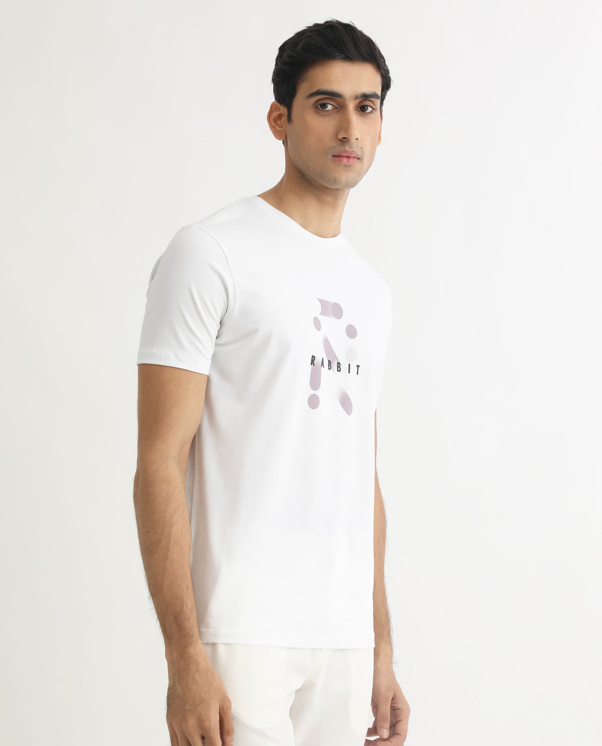 Rare Rabbit Men's Dunstone White Crew Neck Gradient Discharge Print Branding Half Sleeves T-Shirt
