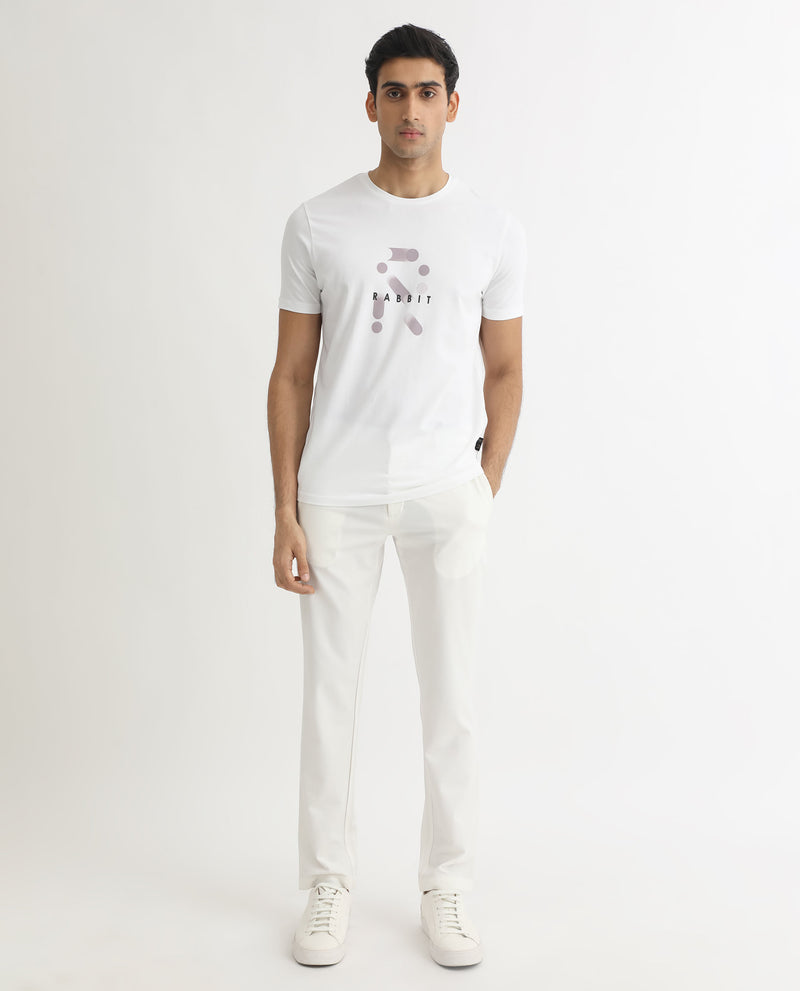 Rare Rabbit Men's Dunstone White Crew Neck Gradient Discharge Print Branding Half Sleeves T-Shirt