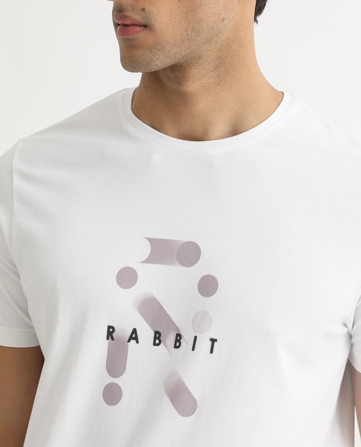 Rare Rabbit Men's Dunstone White Crew Neck Gradient Discharge Print Branding Half Sleeves T-Shirt