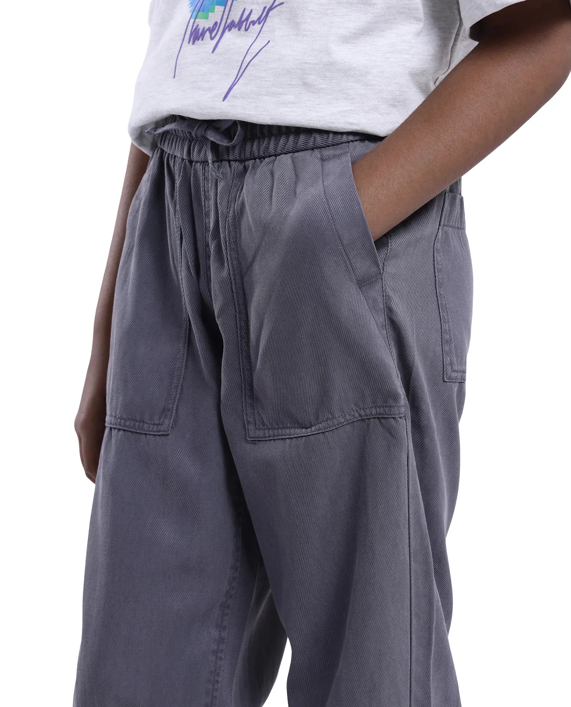 Rare Ones Kids Dusk Grey Cotton Blend Plain Drawstring Regular Fit Trouser