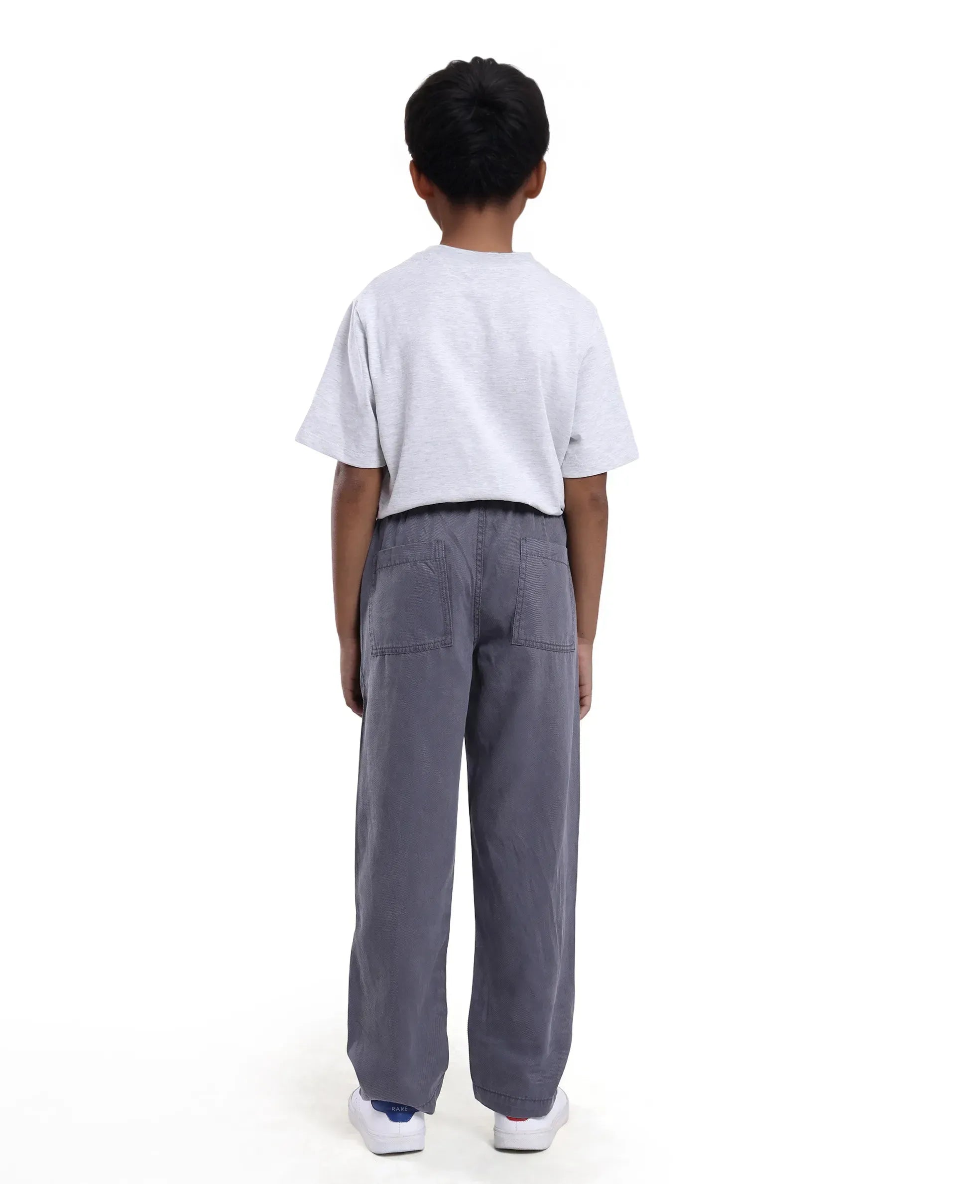 Rare Ones Kids Dusk Grey Cotton Blend Plain Drawstring Regular Fit Trouser