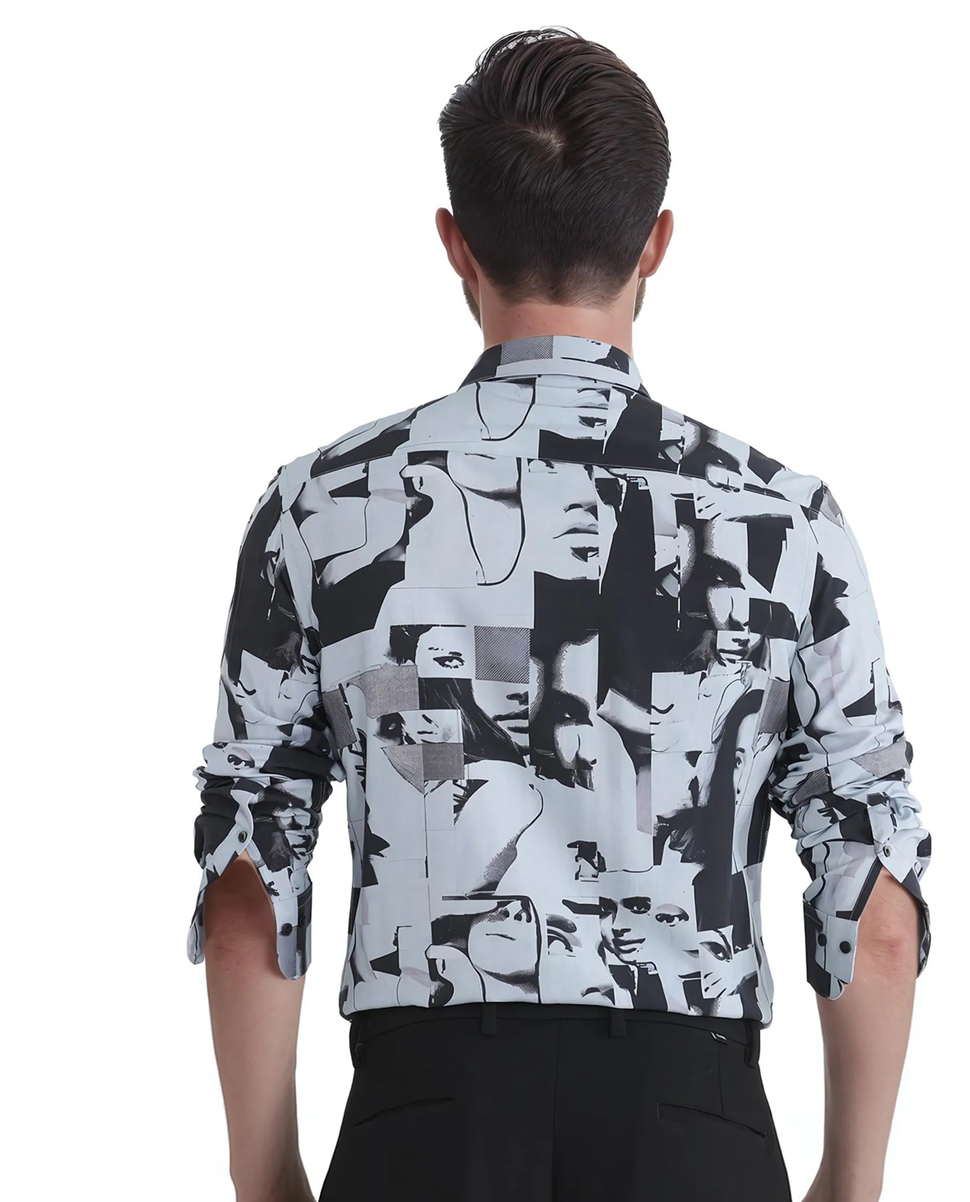 Rare Rabbit Men's Duval LS Grey Viscose Fabric Full Sleeves Regular Fit Abstract Print Shirt