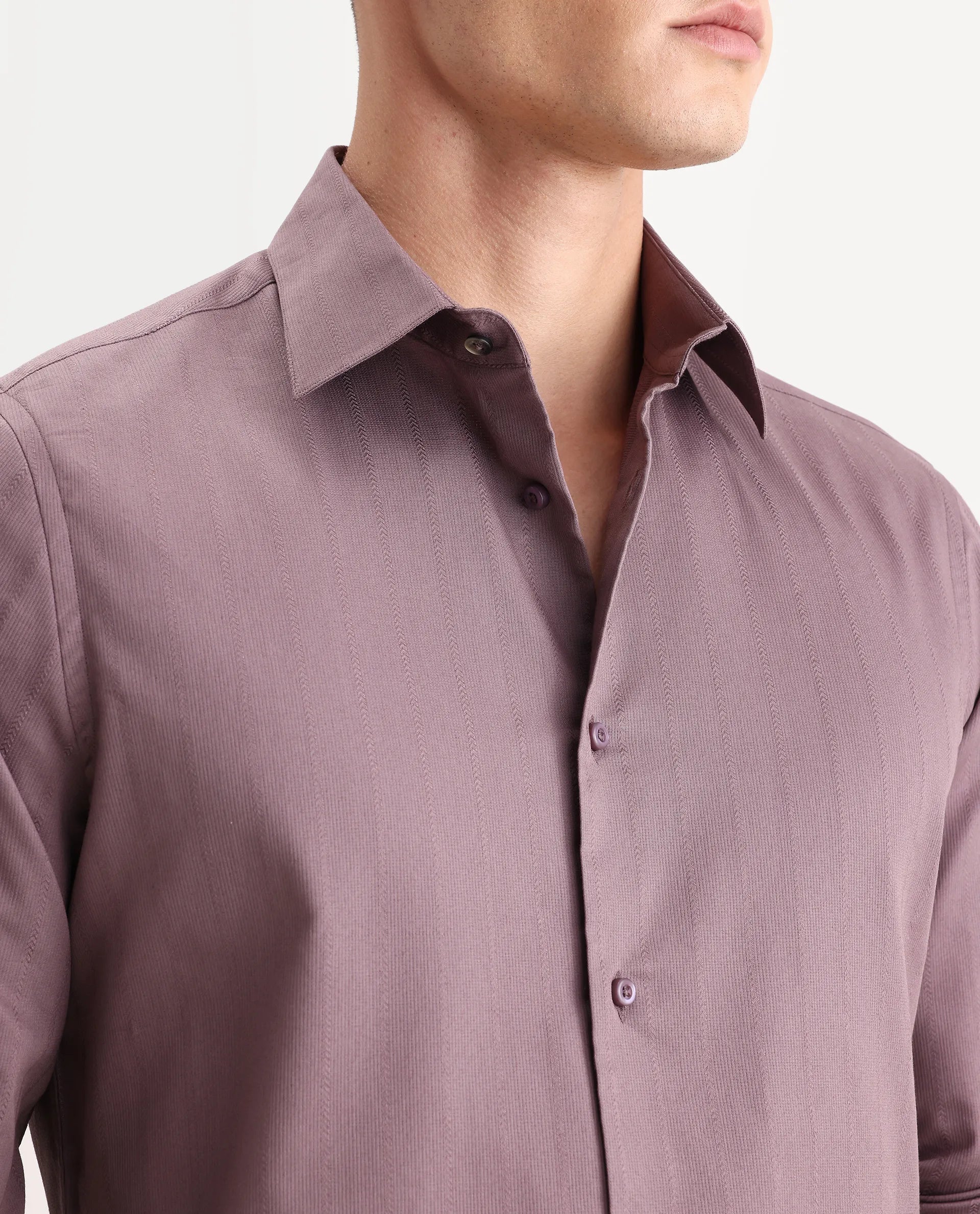 Rare Rabbit Men's Dyke Dusky Pink Cotton Blend Fabric Spread Collar Regular Fit Striped Shirt
