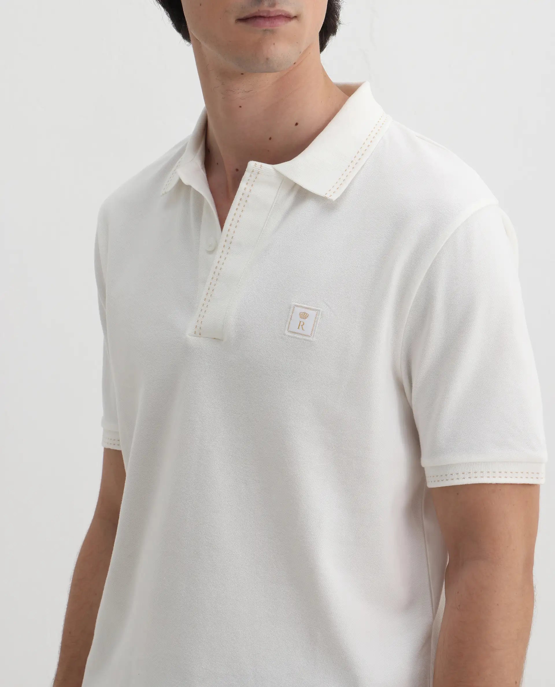 Rare Rabbit Men's Dylan White Cotton Blend Plain Regular Fit Half Sleeve Polo