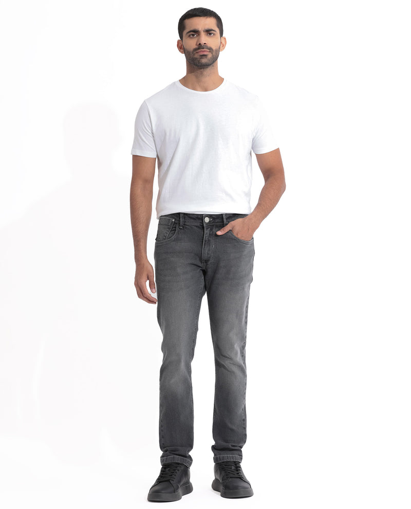 Rare Rabbit Men's Divi Light Grey Mid-Rise Mid Wash Slim Fit Jeans