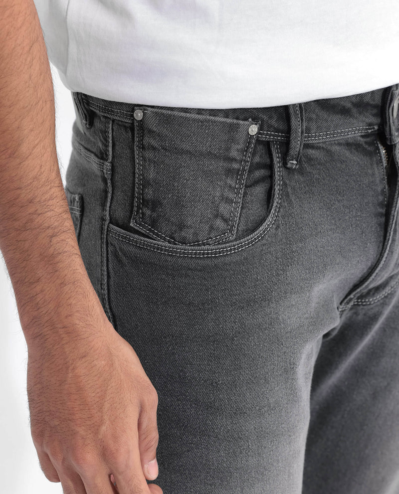 Rare Rabbit Men's Divi Light Grey Mid-Rise Mid Wash Slim Fit Jeans