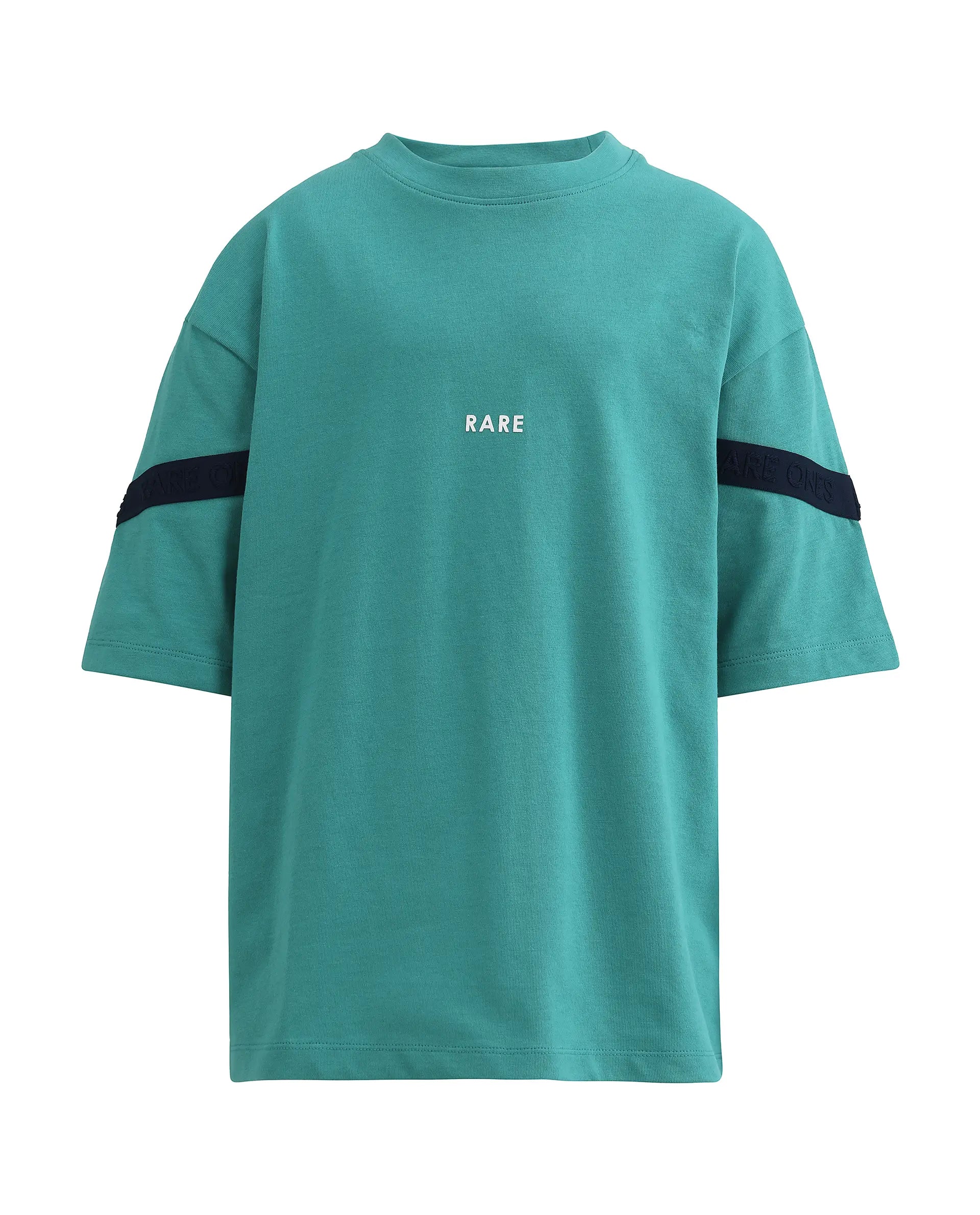 Rare Ones Kids Dream Teal Cotton Fabric Pull-On Closure Badge Applique Oversized Fit T-Shirt
